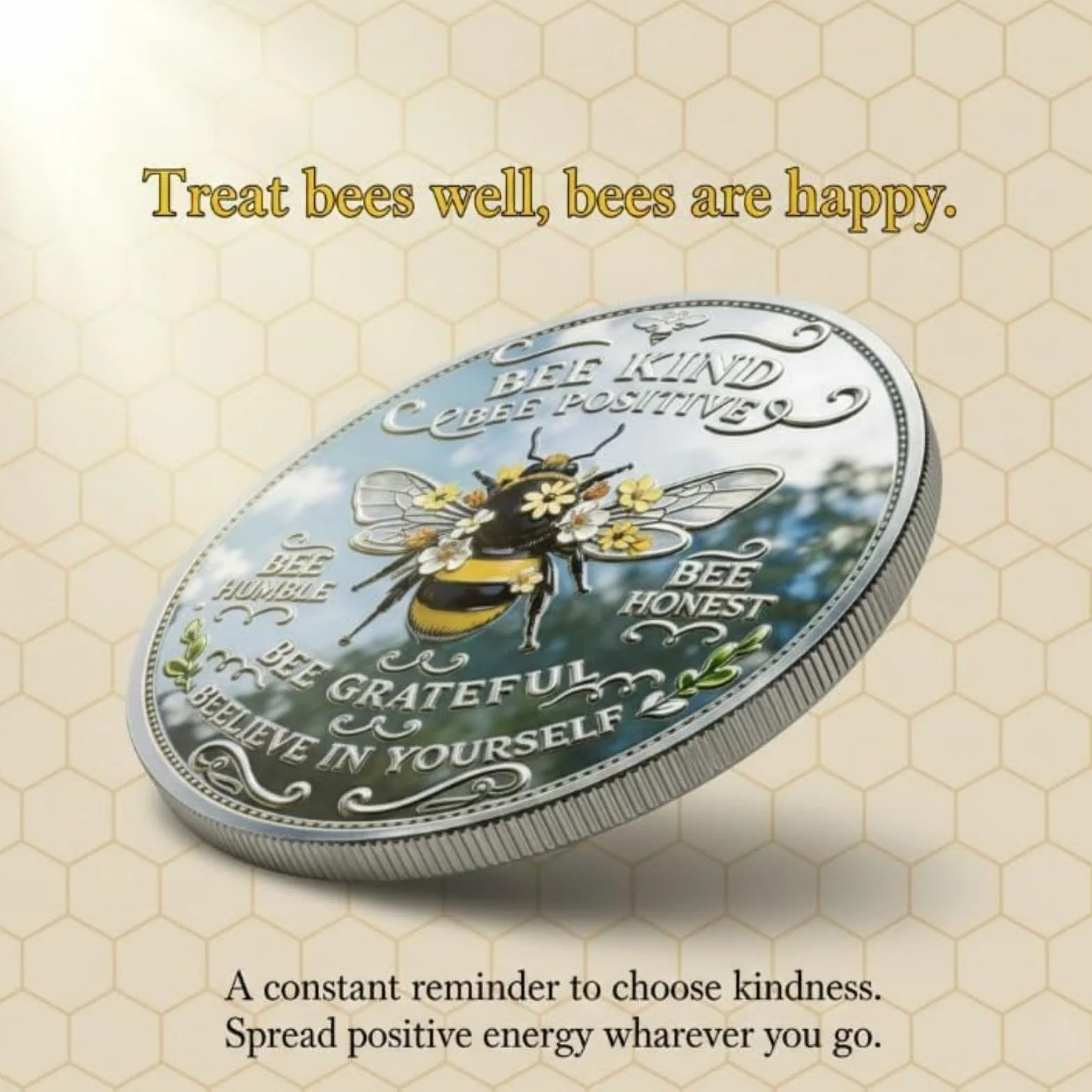 Moneda Conmemorativa de Positividad "Bee Kind" - Moneda del Desafío "Bee Kind", Ficha Motivacional de Doble Cara con Afirmaciones, Regalo Inspirador para Amigos y Familiares (#A6Pcs)
