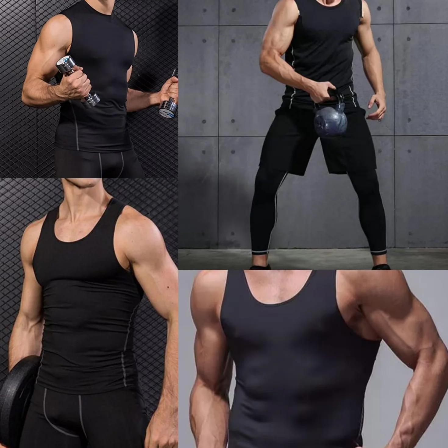 Camiseta de Compresión sin Mangas para Hombre Deportiva Transpirable Secado Rápido para Correr Jogging Fitness