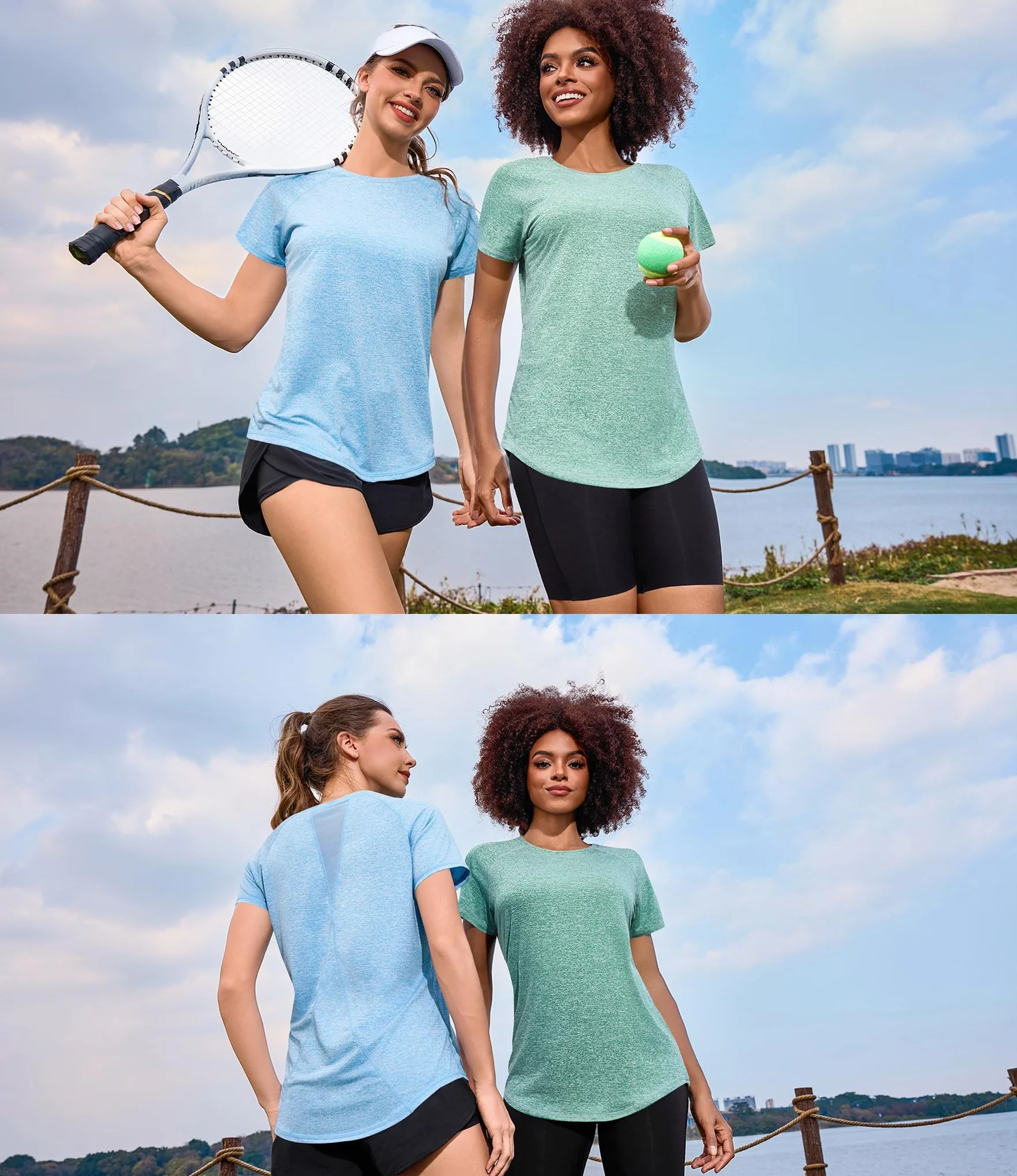 Camiseta Deportiva para Mujer Espalda Malla Ajuste Holgado Yoga Correr Ligera Cuello Redondo Manga Corta