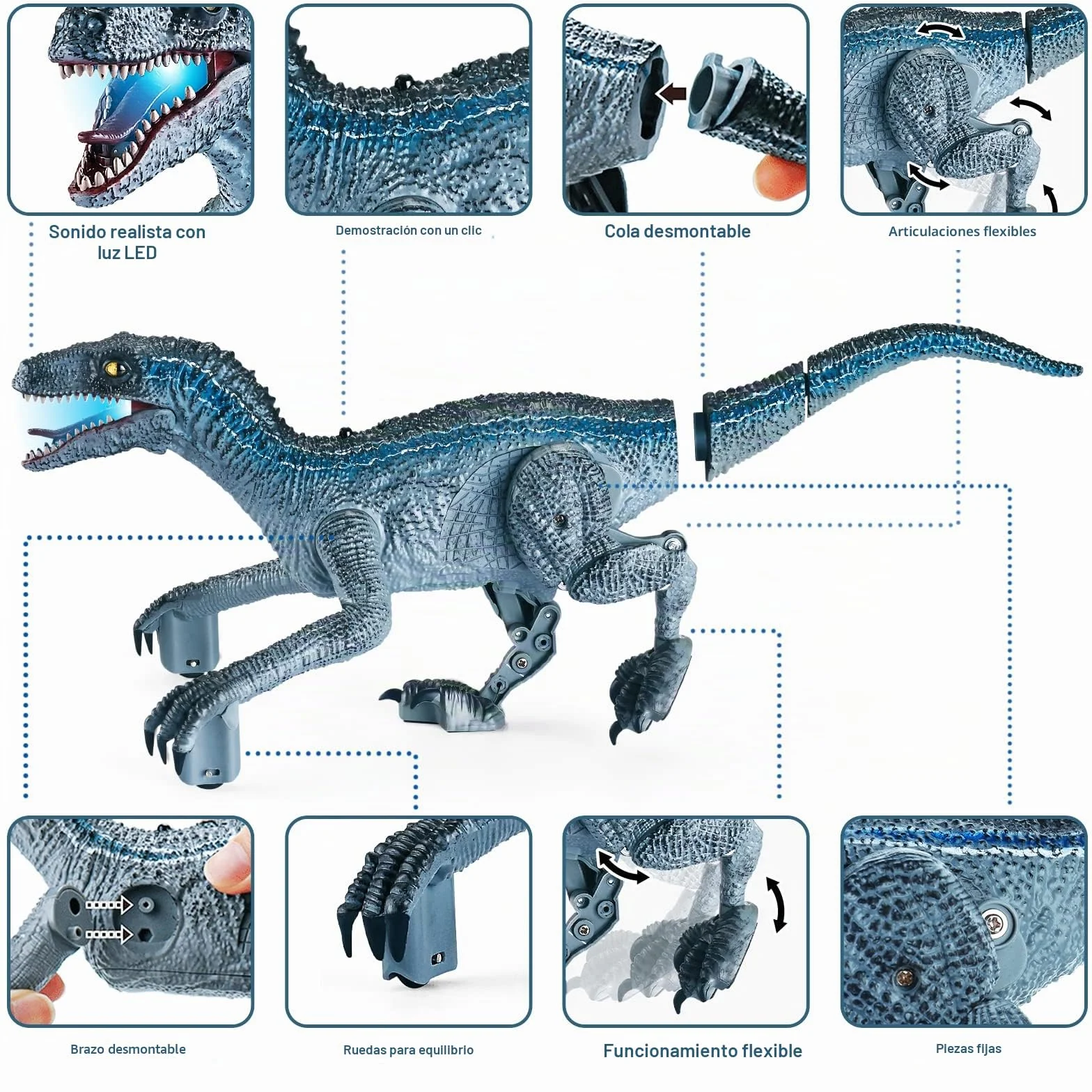 Dinosaurio Teledirigido, Dinosaurio Juguete para Niños, Dino Robots a Control Remoto con Luces LED y Sonidos, Juguete Teledirigido para Niños de 3 4 5 6 7 8 Años, Navidad