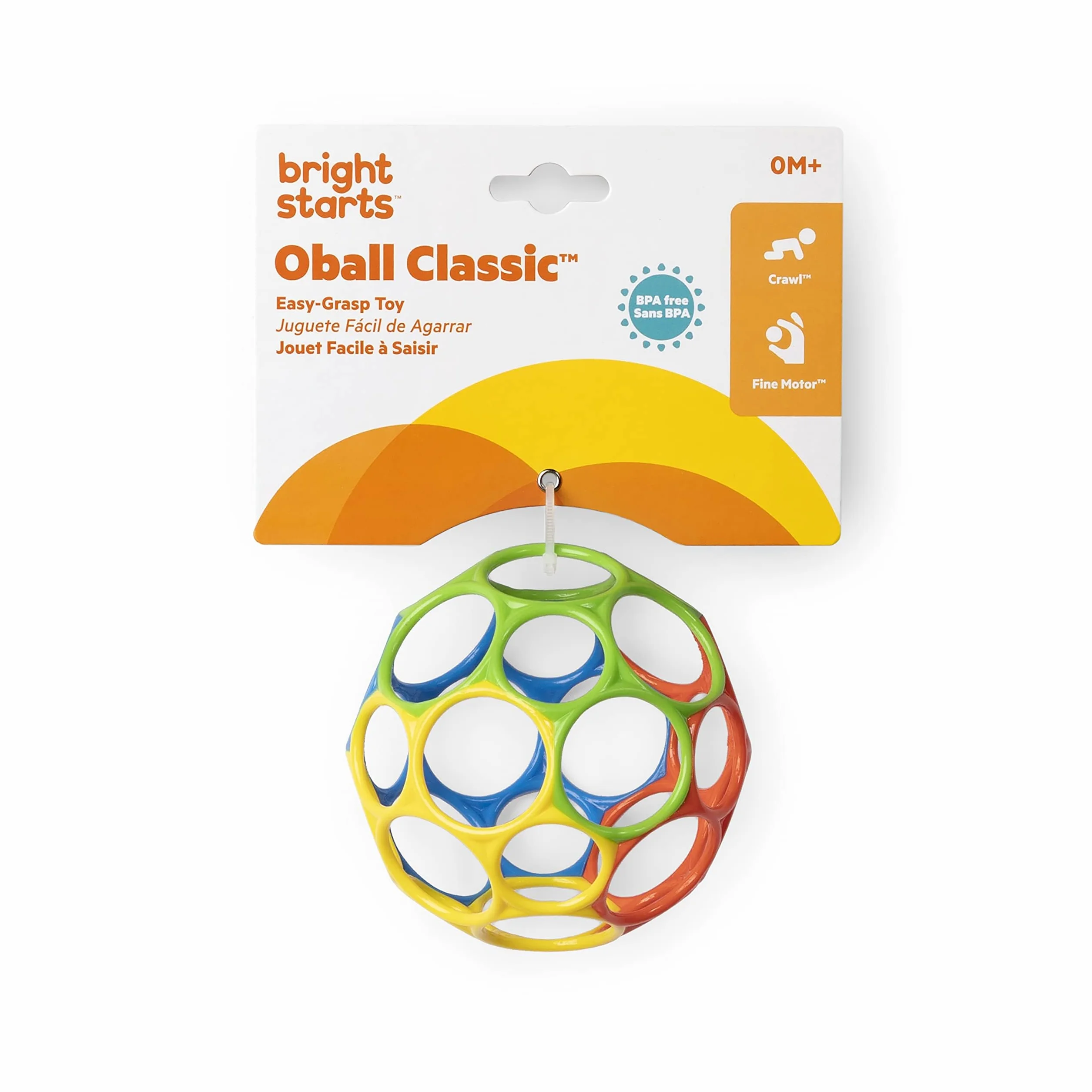 Bright Starts Pelota Clásica Oball de Fácil Agarre Libre de BPA Rojo Amarillo Verde Azul