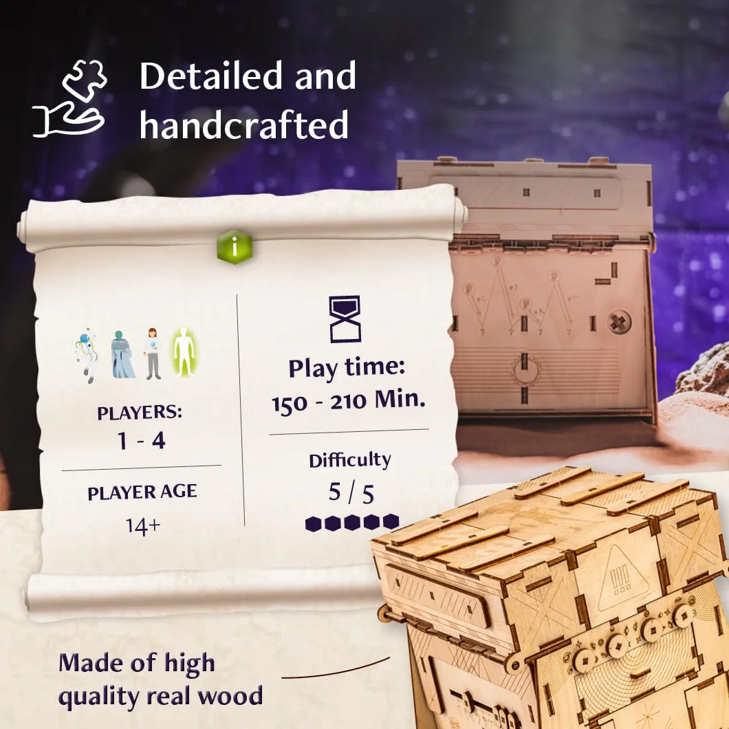 INSCAPE Cosmic Artifact Cluebox – Nivel 5 muy difícil – Caja rompecabezas de madera – Puzzle Box – Escape Room Juego Adultos – Juegos de ajos – Rompecabezas de madera 3D – Juegos de pensamiento
