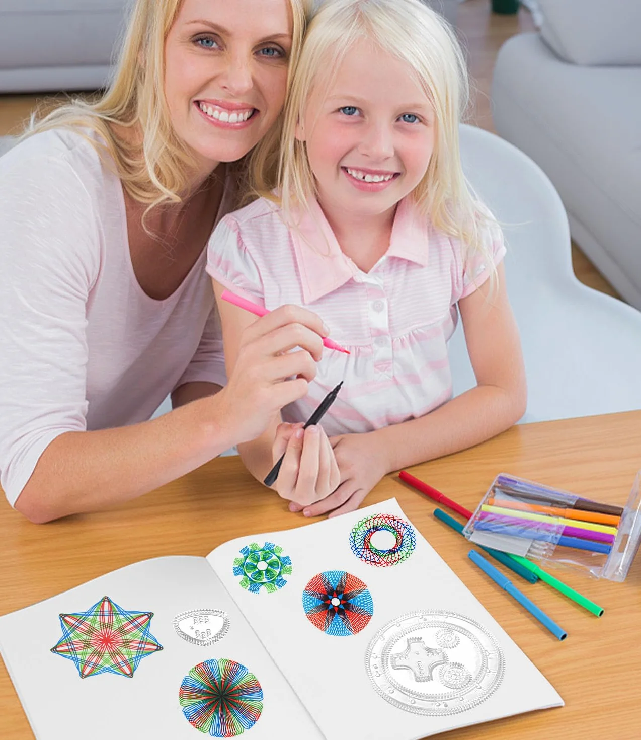 LEAZZLE Spirograph, Juego de Espiral, 28 Piezas Juego de Regla de Dibujo de Engranajes, Espirografo Niñosa, Juego Creativo de Mandalas,Spirograph Deluxe Set, Juegos para Pintar Niños y Adultos