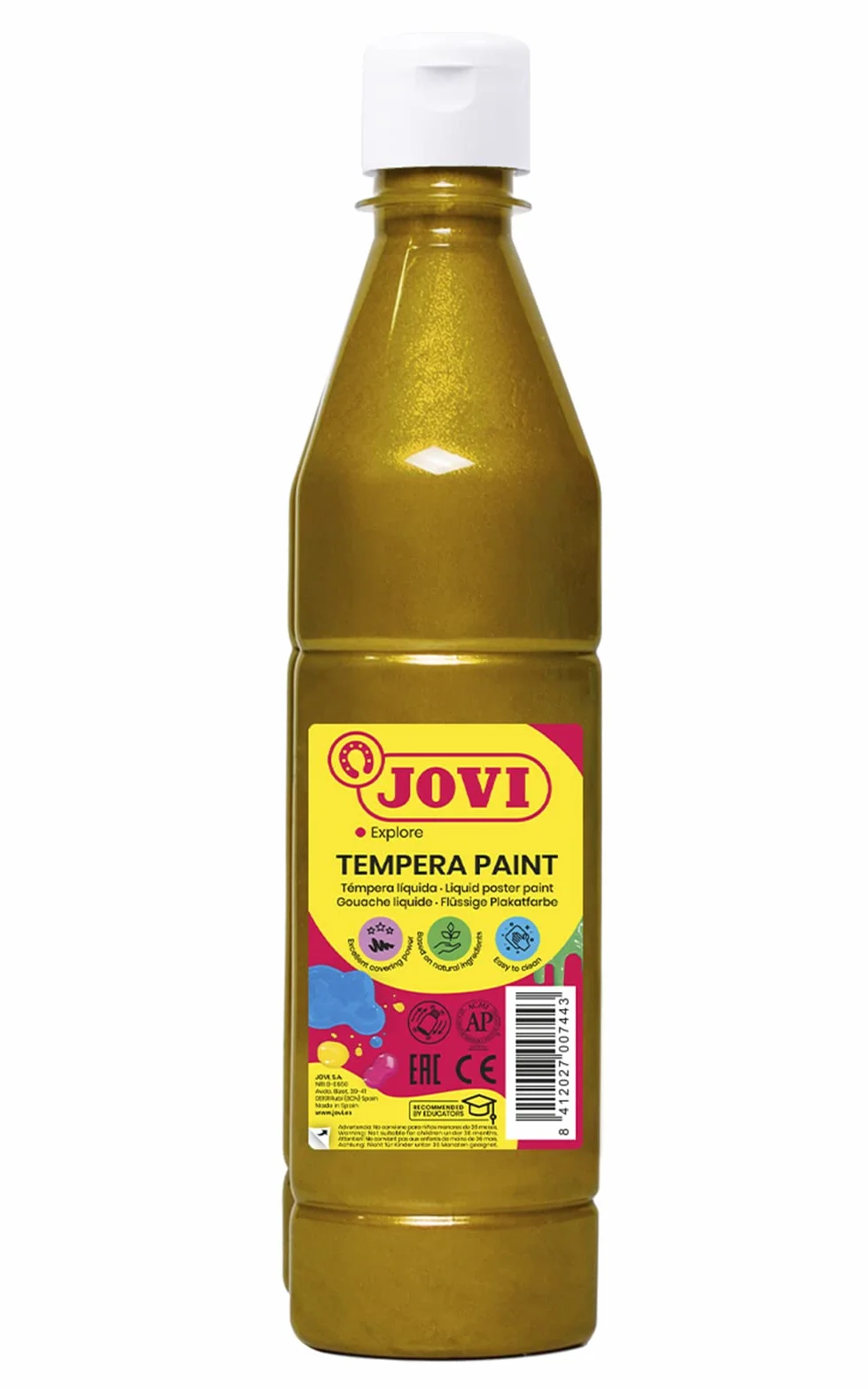Jovi- Témpera líquida, Color oro, 500 ml (Paquete de 1) (38) | Pintura a base de ingredientes naturales, Fácil de lavar, Sin gluten
