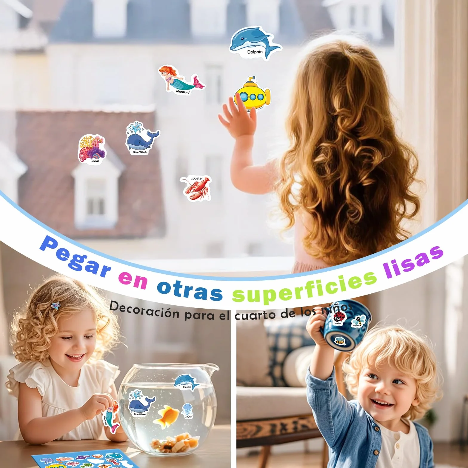GUYUCOM Paquete de 4 libros de pegatinas reutilizables, juguetes para niños de 2, 3, 4 años, pegatinas 3D transparentes para granja de insectos oceánicos, juguete educativo, regalos de cumpleaños