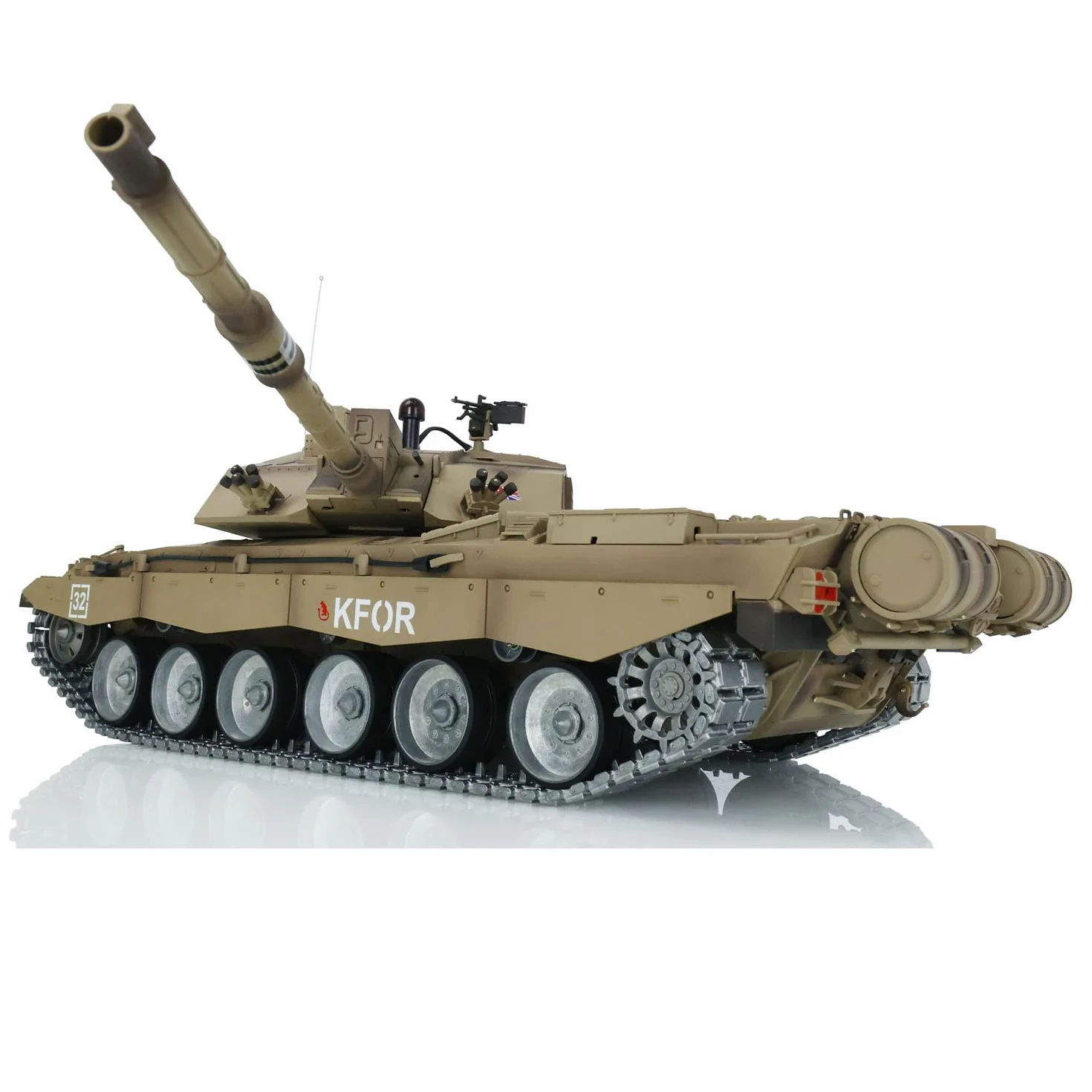 Heng Long 1/16 7.0 Personalizar Challenger II Tanque RC 3908 Torreta Giratoria 360° Orugas de Metal Combate por Infrarrojos Cañón Elevable Luz y Sonido, TH17741-AMZUS2-1