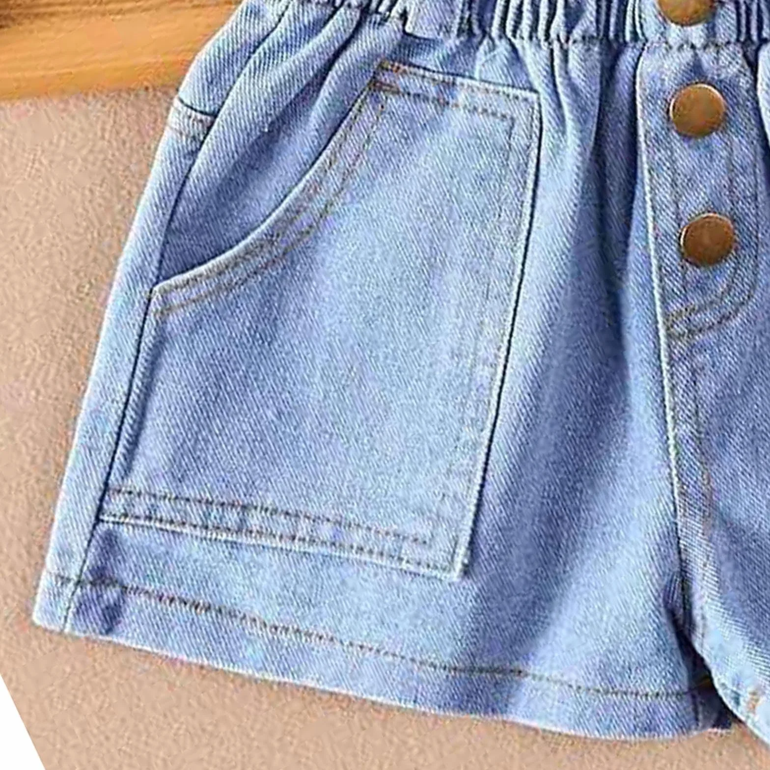 Pantalones Cortos Vaqueros Niñas 3 Botones Verano Ligero Sesión Fotos Recién Nacido