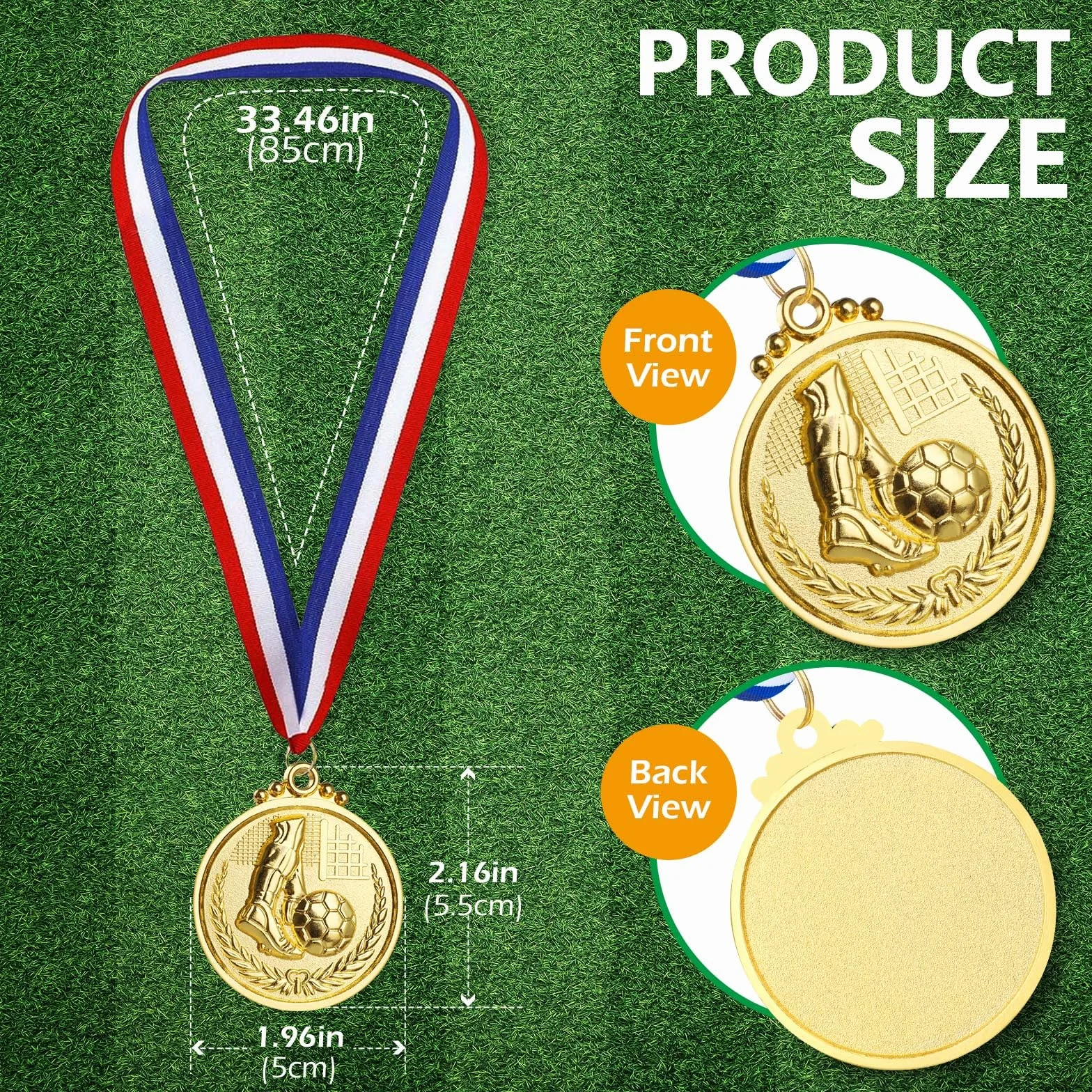Medallas de Metal Dorado con Cinta, Paquete de 12 Medallas de Fútbol para Niños y Adultos