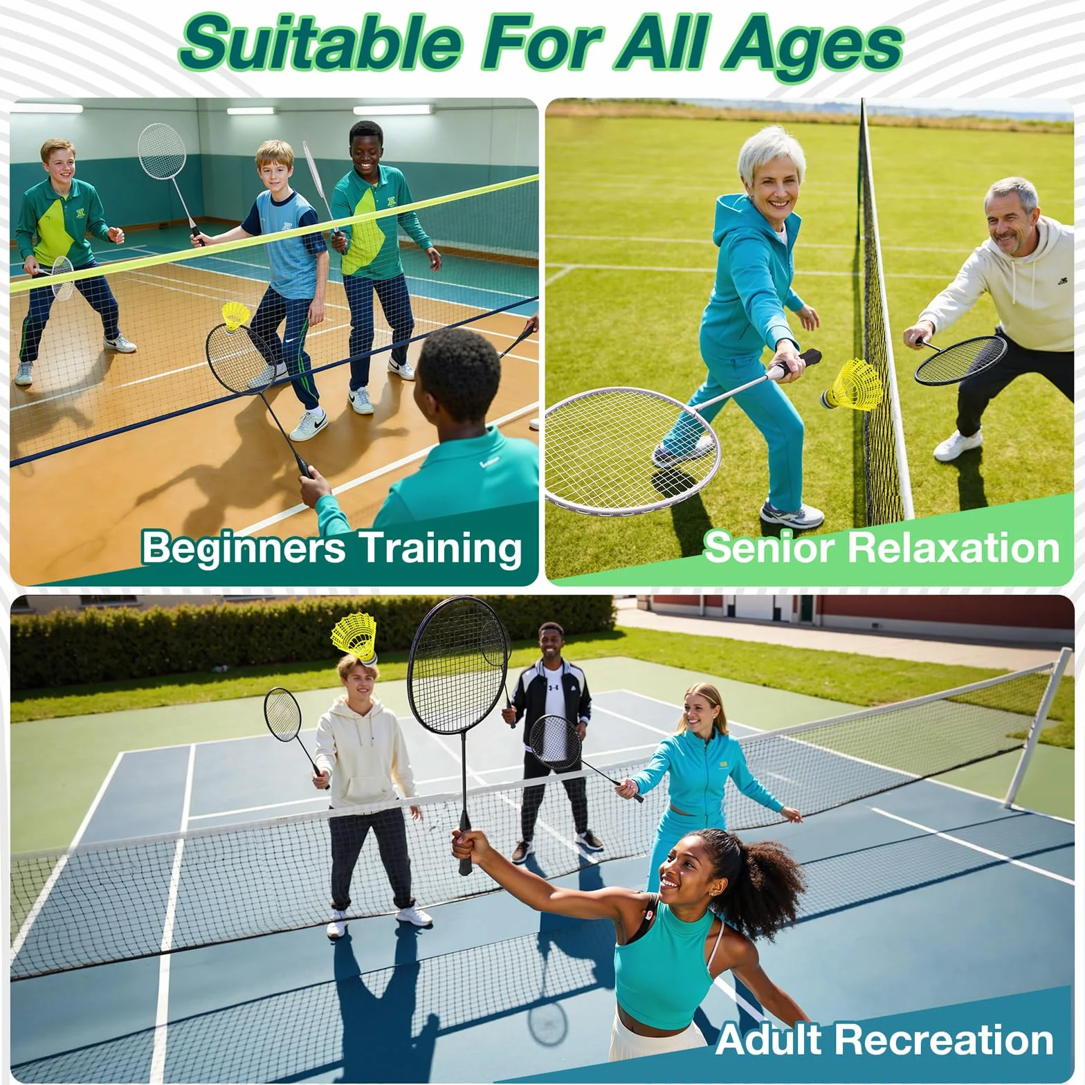 AboveGenius Badminton Rackets Set with 6 Shuttlecocks Lightweight Outdoor Backyard Games