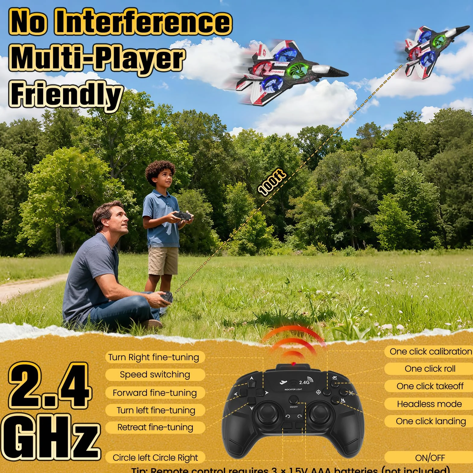 Avión Telecontrolado, 3 Velocidades de Avión RC, Rotaciones y Barriles de 360°, Equipado con luz Nocturna LED y 2 Pilas Recargables, Ideal para Principiantes y Niños (Rojo)