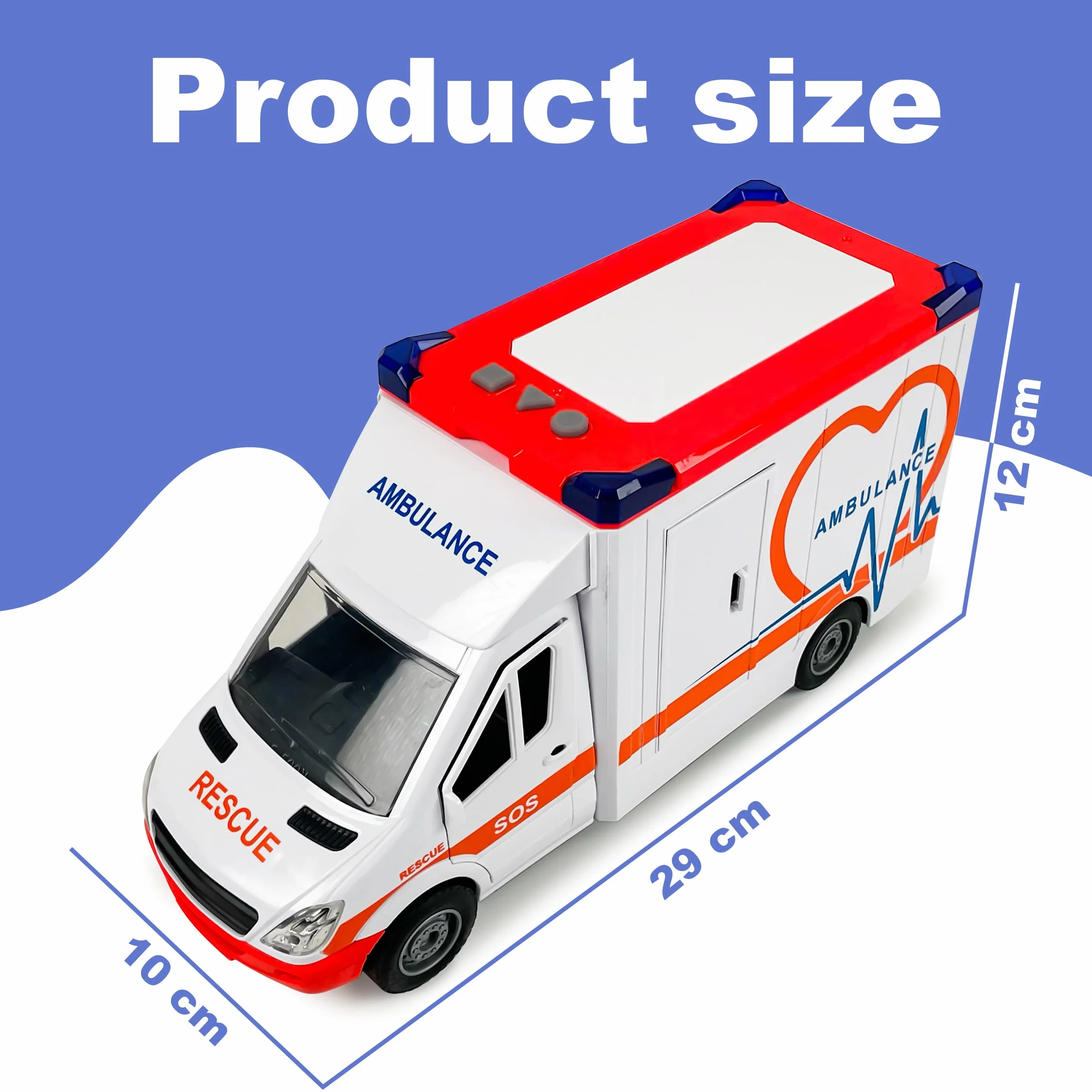 CELMAN Juguete de ambulancia, ambulancia ambulancia con camilla, portón trasero para abrir, luz y sonido, coche de juguete grande para niños a partir de 3, 4, 5, 6, 7, 8 años