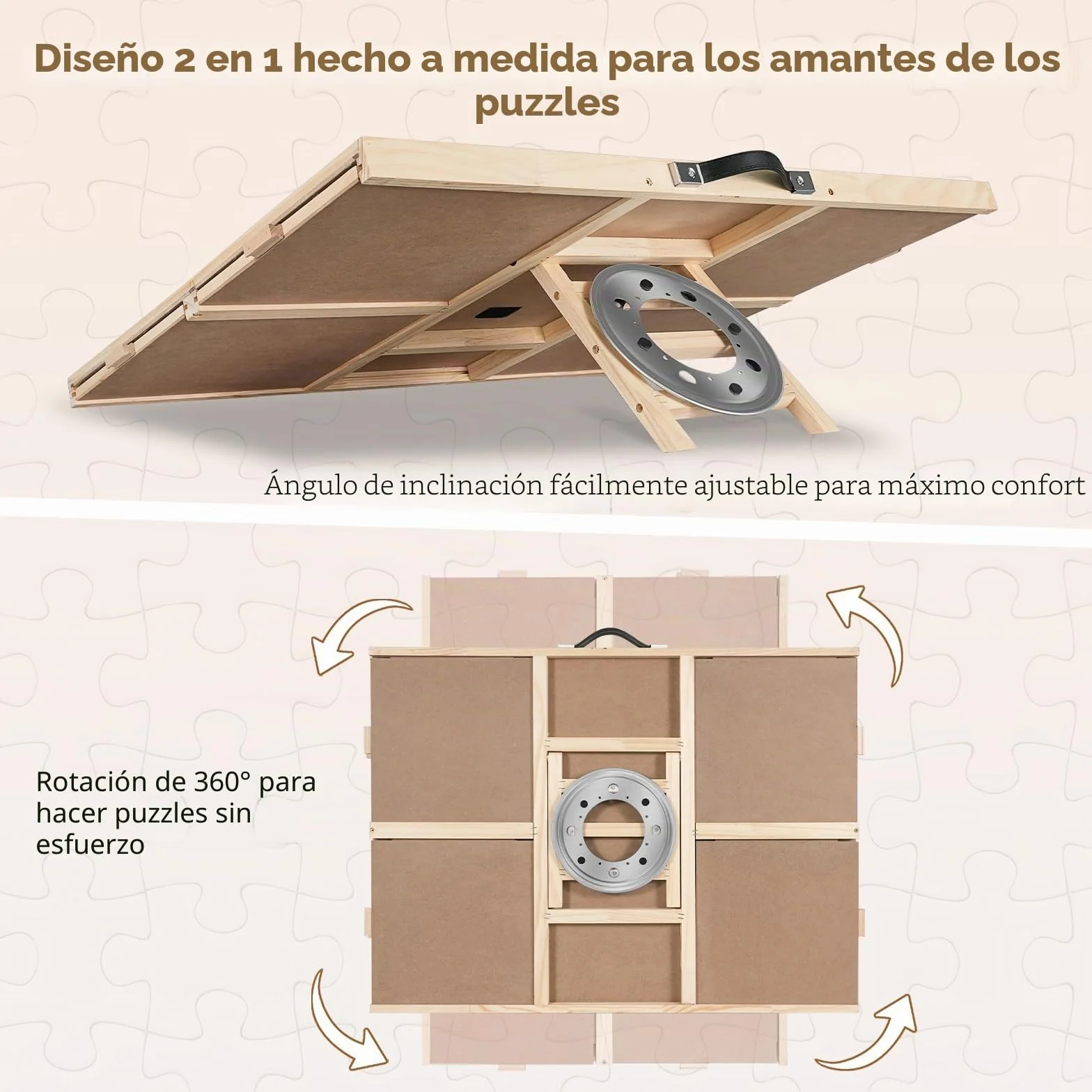 1500 piezas 2 en 1 tablero de rompecabezas inclinable y giratorio para adultos, mesa de rompecabezas de madera con 4 cajones de 64 x 87 cm, tablero portátil con Lazy Susan y cubierta