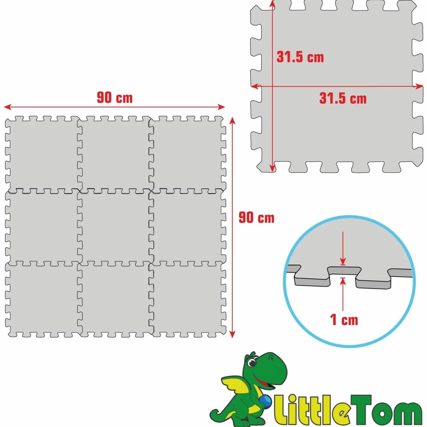 LittleTom 18 Piezas Alfombra Bebé Desde el Primer Mes - 30x30 Colchoneta de Espuma EVA Acolchada - Superficie Puzzle Antideslizante para Niños Pequeños - Suelo Protector para la Habitación Infantil