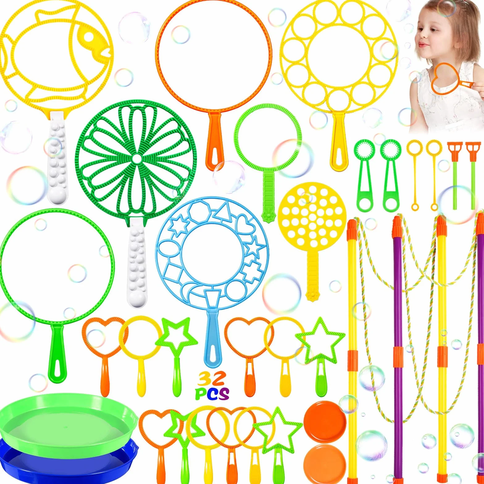 32Pcs Kit de Soplado de Burbujas, Kit de Varita de Burbujas, Juego de Burbujas de Jabón, Kit de Burbujas de Jabón para Actividades al Aire Libre, Fiestas de Cumpleaños, Juegos Infantiles