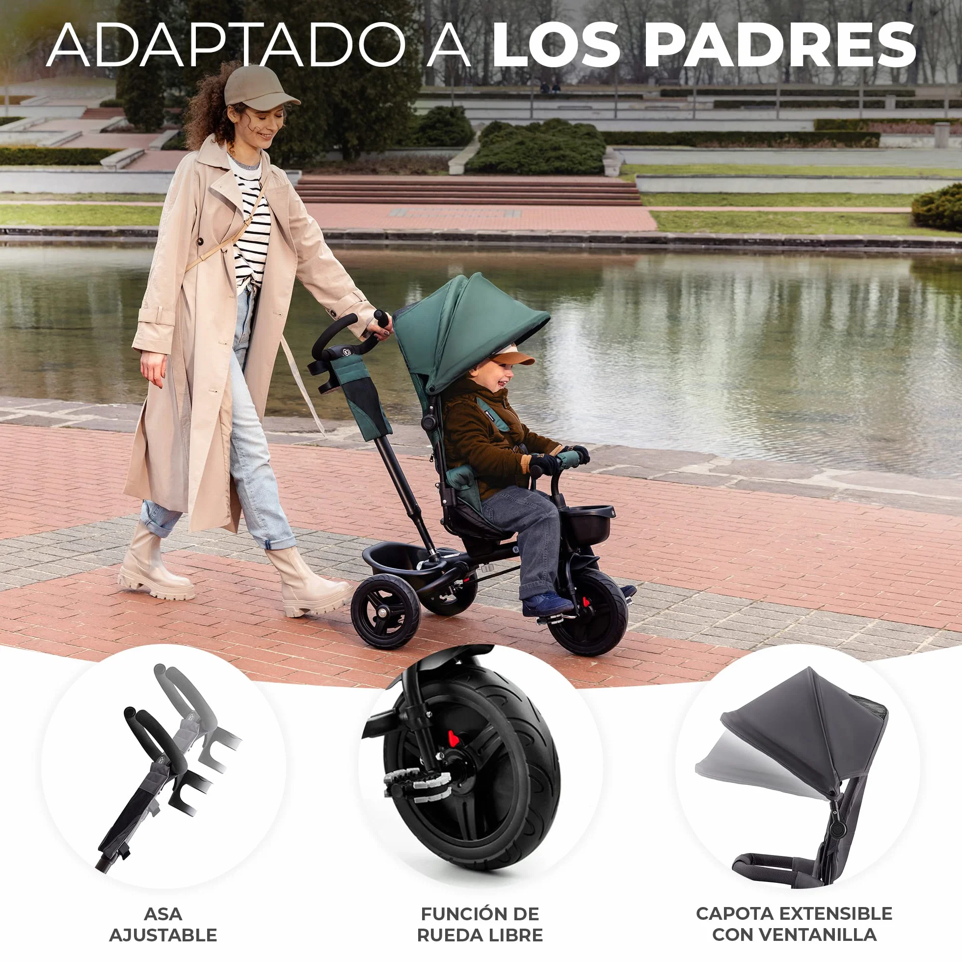 Kinderkraft Aveo Bebé, Plegable, Trike, Bicicleta para Niños, Triciclo Evolutivo, Sin Pedales, Bicicleta Bebe, con Accesorios Práctico, Dos Cestas, 9 Meses a 25 kg, Rosa
