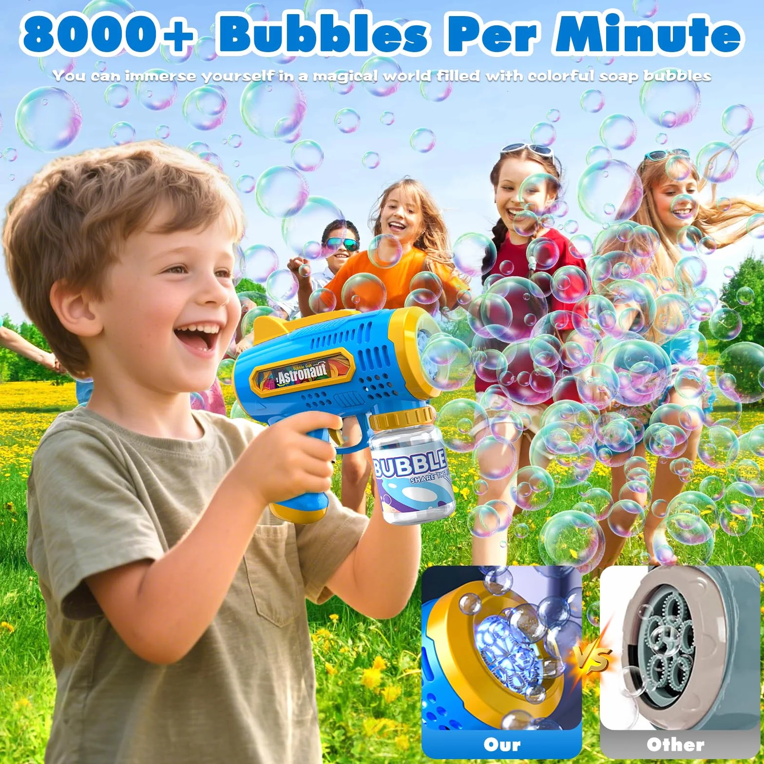 2 Pcs Pistola de Burbujas para Niños, Pistola Burbujas, Pistola de Burbujas Automática, Pistola de Pompas de Jabon, con 240ml Solución de Burbujas para Fiesta, Actividad al Aire Libre, Bodas