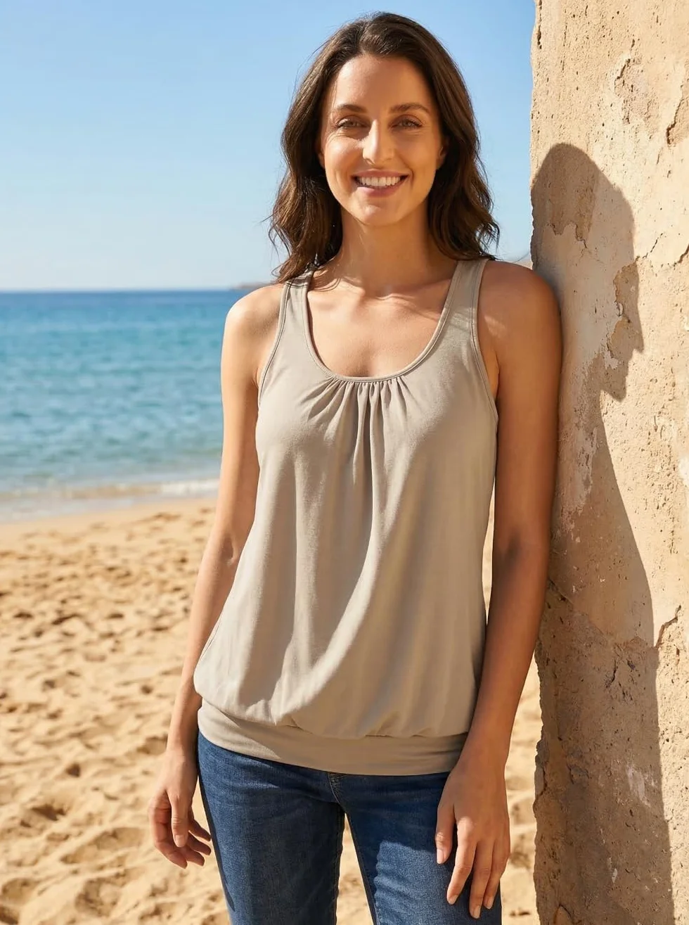 Van Der Rich Camiseta de Tirantes Espalda Nadadora Escote Plisado Mujer