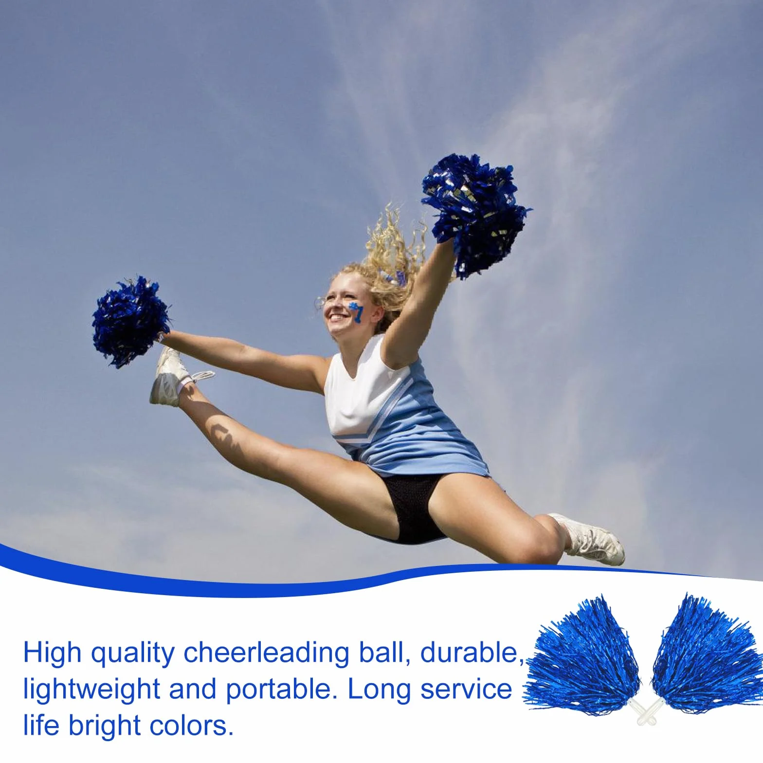 Pompones de Animadora Deportivos Azul 12 Piezas para Eventos Deportivos, Juegos de Pelota, Bailes y Fiestas