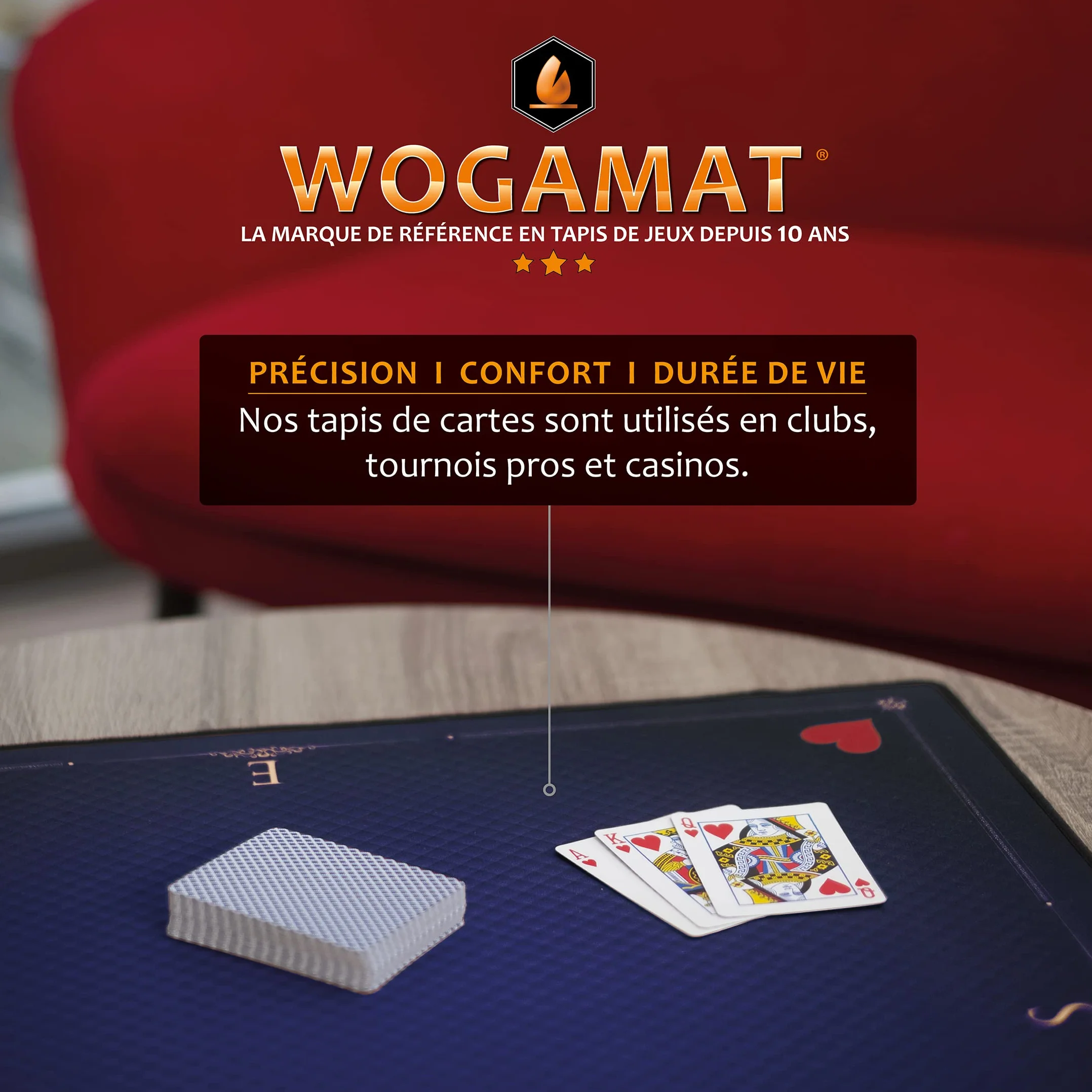 WOGAMAT Officiel – Alfombra de Juego de Cartas de Lujo Azul para Tarot póker, contra, Esquina 60 x 60 cm, Neopreno, Grueso y Antideslizante, Juegos de Cartas