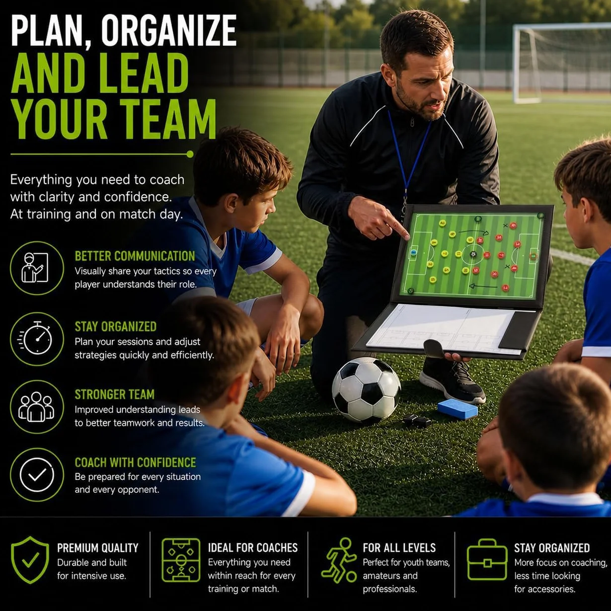 Carpeta Táctica Plegable para Entrenadores de Fútbol con Bolsillo