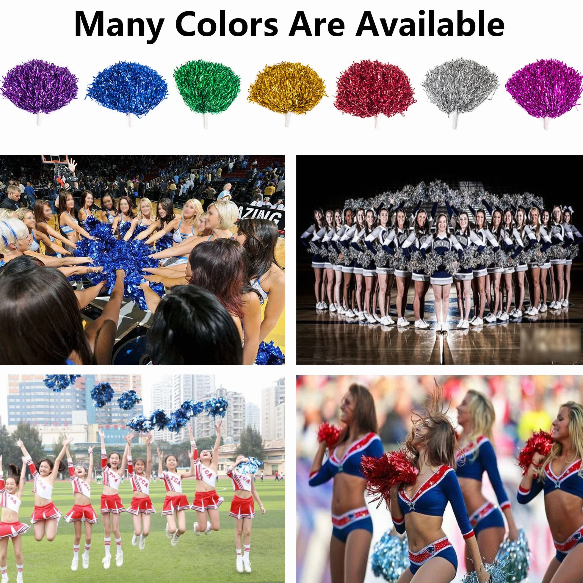 Cheer Leader Poms Bright Metallic Cheers Ball Squad Pompons Hand Flower Spirit Cheering Pom Sports Games Team 6 PCS