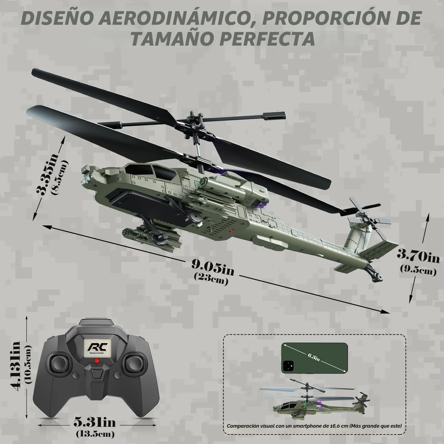VATOS Helicóptero teledirigido 2.4G con 2 baterías y luz LED con despegue con un solo botón, serie militar de juguetes helicóptero RC para niños o principiantes de edades comprendidas entre 14 y más
