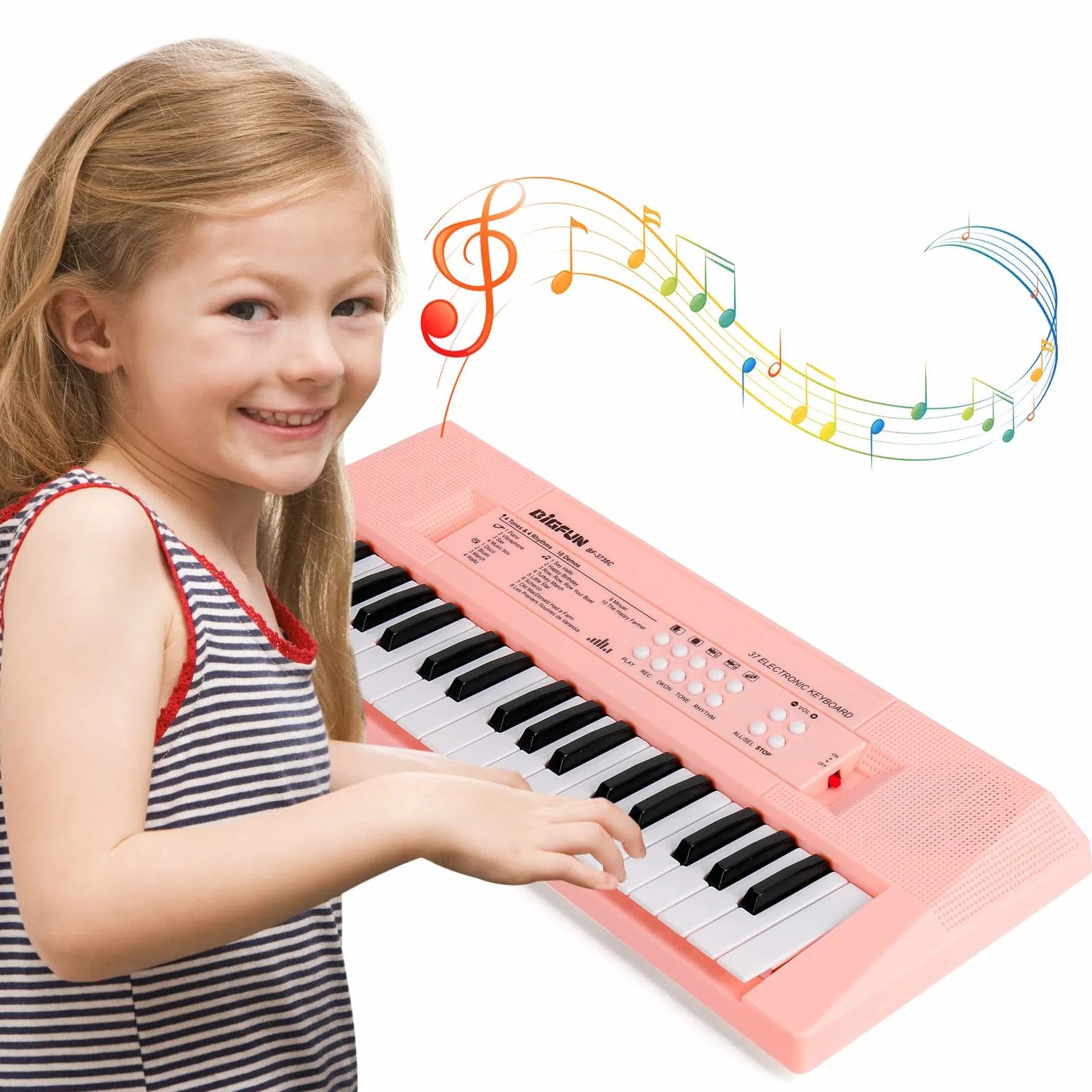 Teclado de Piano Electrónico para Niños y Niñas, 37 Teclas con Micrófono, Portátil para Multifuncional, Ideal para Cumpleaños de 3 a 6 Años (Rosa)