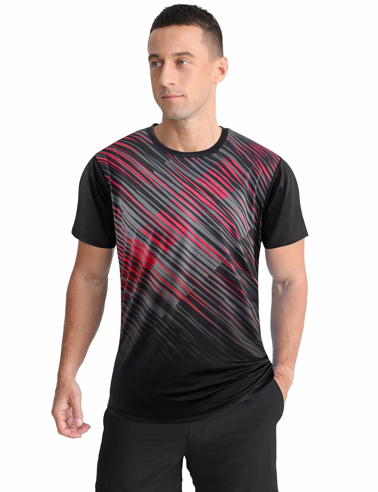 APTRO Camiseta Deportiva Hombre Manga Corta Diseño Degradado Tejido Elástico Transpirable