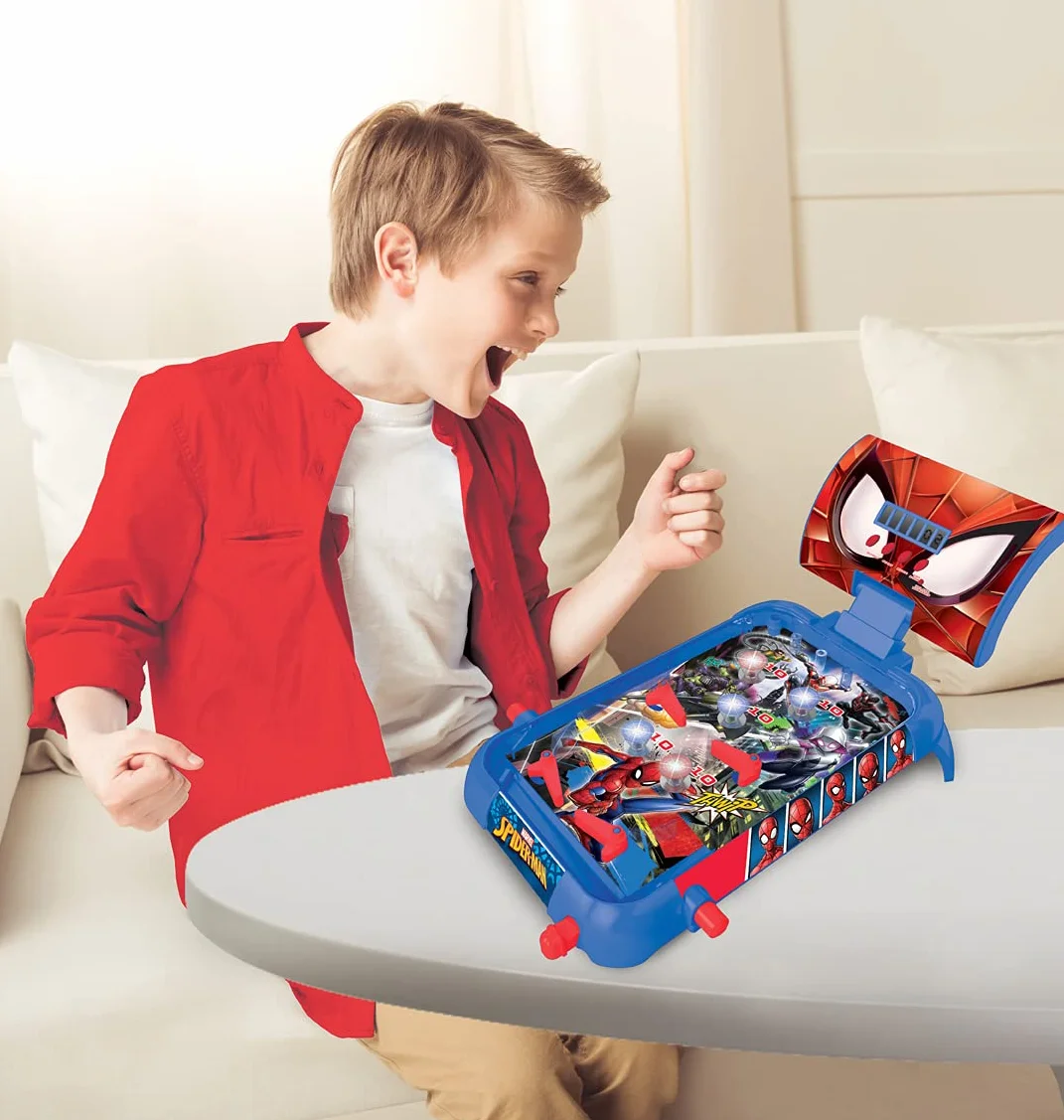 LEXIBOOK, Spider-Man, Pinball electrónico de Mesa, Juego de acción y Reflejos para niños y familias, Pantalla LCD, Efectos de luz y Sonido, Azul/Rojo, JG610SP