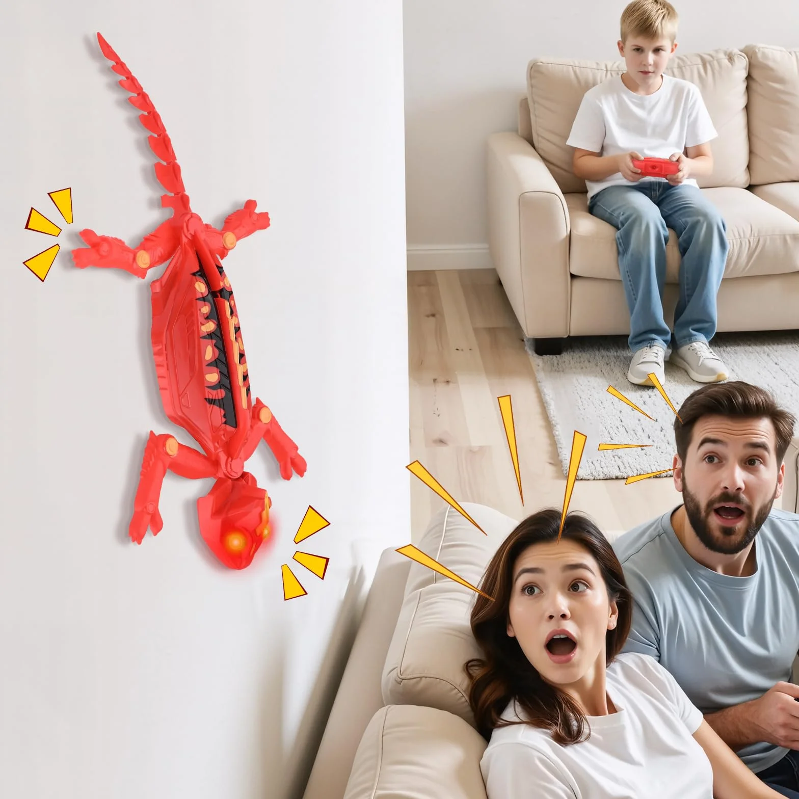 Euakee Recargable Camaleón Teledirigido, Lagarto Teledirigido con Ojos Led Luminosos, Lagarto Trepador de Paredes, JRegalos de Cumpleaños para Niños Niñas 3 4 5 6 7 8+ Años (B
