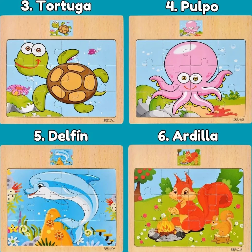 Pack 10 Puzzle Madera, Puzzles Infantiles Niños 3 a 8 Años, Juguetes Educativos, Regalos Cumpleaños Niños, Set de 10 Rompecabezas con Dinvertidos Animales (Pack 10 Puzzles)