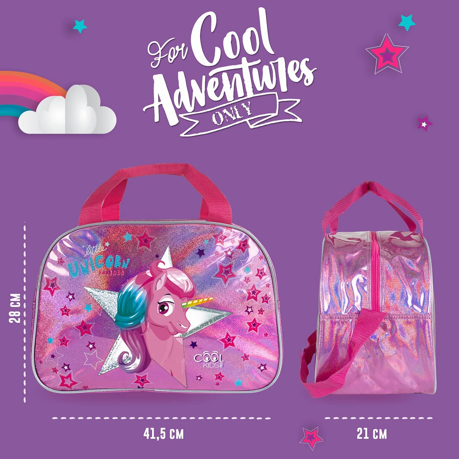 PERLETTI Bolsa Deporte Niñas Bandolera Colorida Mochila Gimnasio Chicas Estrellas Reflectantes 28x41.5x21