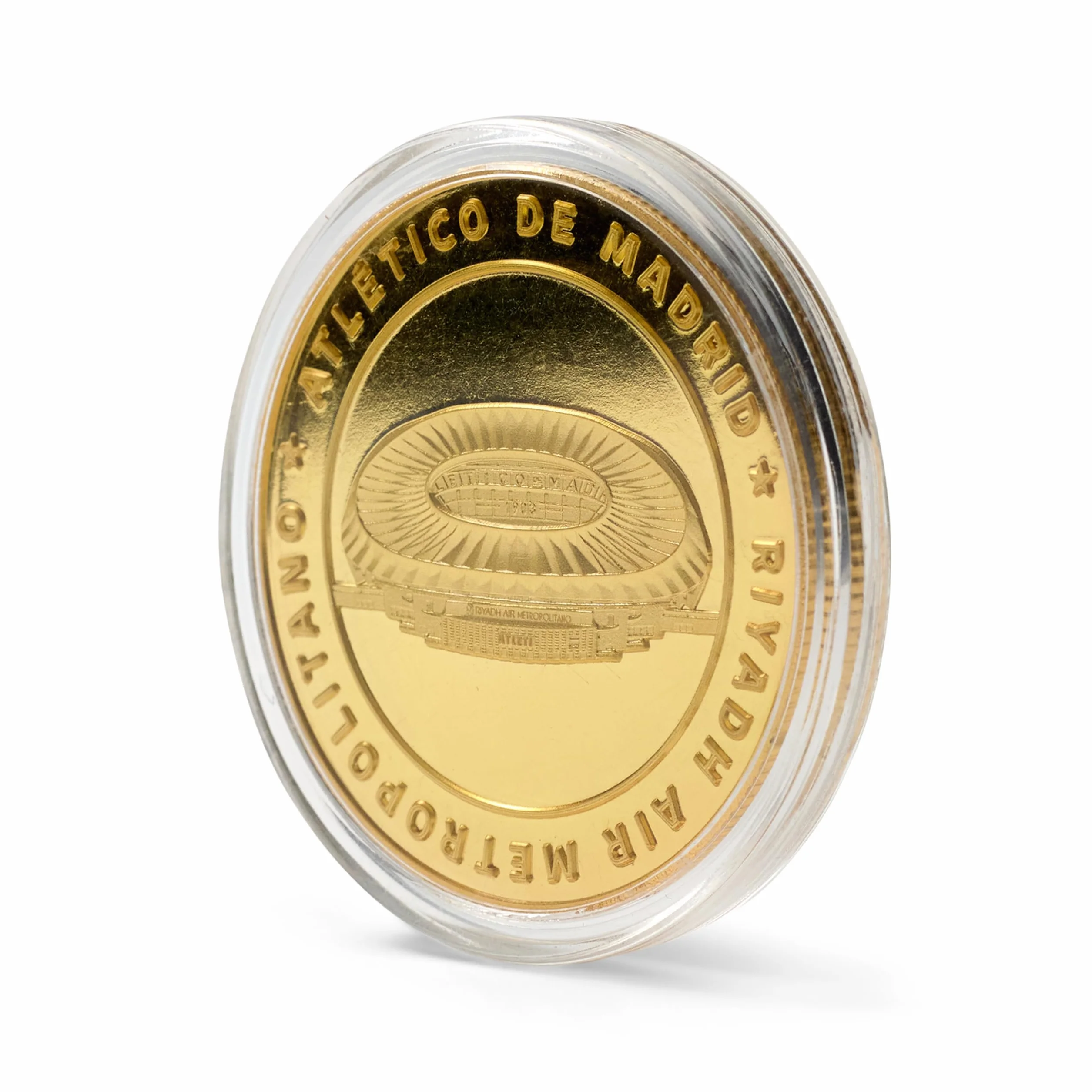 Atlético de Madrid - Moneda edición Especial Escudo y Estadio Riyadh Air Metropolitano - Coleccionable - Dorada - Producto Oficial