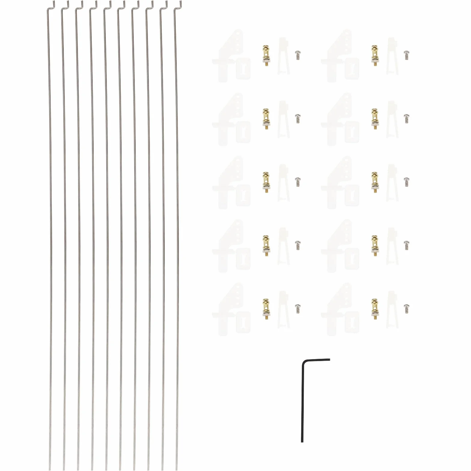 10 Juegos Kit Cuerno de Control Avión RC de ala Fija Varillas 1,2 mm x 260 mm Conector 1,3 mm Tope de Vínculo Ajustable