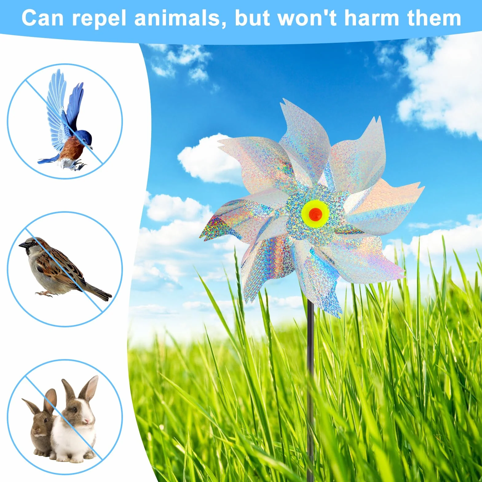 6 Piezas Molino de Viento para Huerto, Molino de Viento Repelentes de Pájaros, Molinillos de Viento para Pajaros, para Control de Aves Decoración para Jardines Huertos Patios