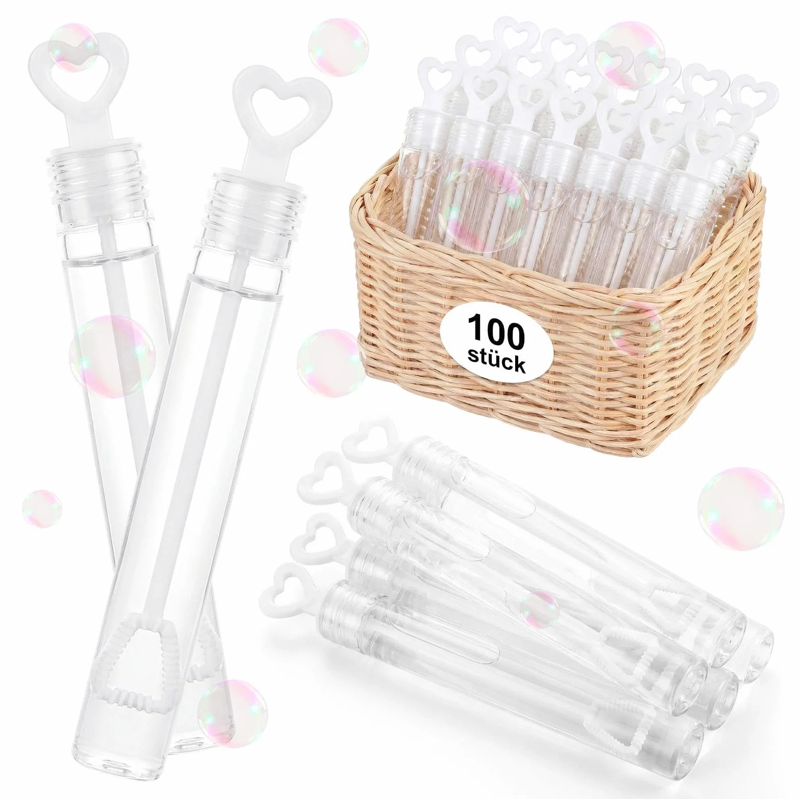 Sweelov 100 Pompas de Jabón para Bodas Burbuja Pomperos Varita Tubo con Líquido para Boda Fiesta, Blanco