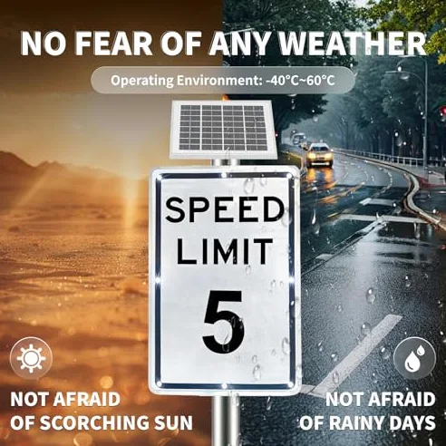 Señal de límite de velocidad LED solar de 18 x 24 pulgadas, advertencia de tráfico de alta visibilidad, impermeable IP65, aluminio duradero, fácil montaje para uso en exteriores, seguridad vial