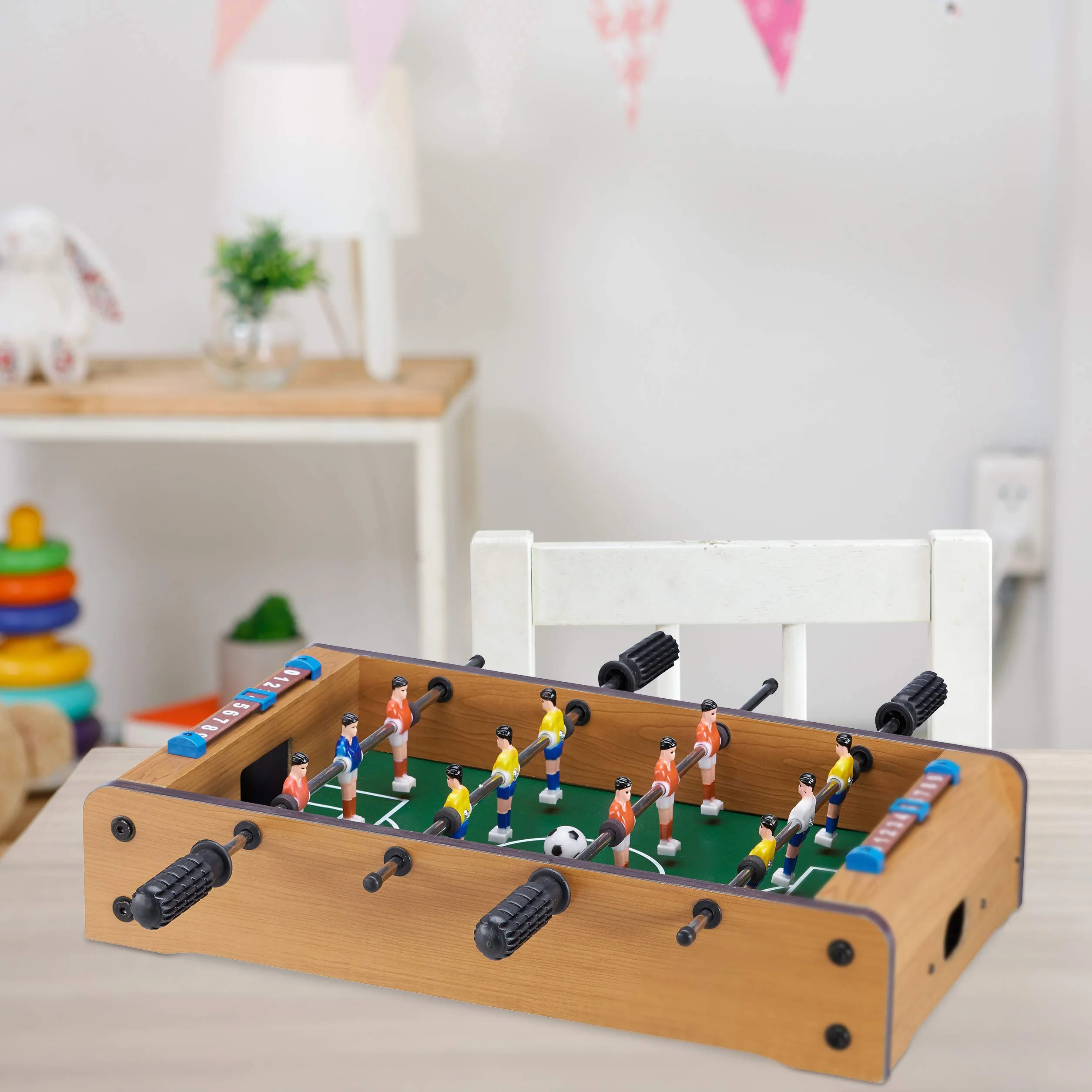 Relaxdays Futbolín de Mesa para 2 Jugadores, Madera MDF, Marrón, 11 x 51 x 50 cm