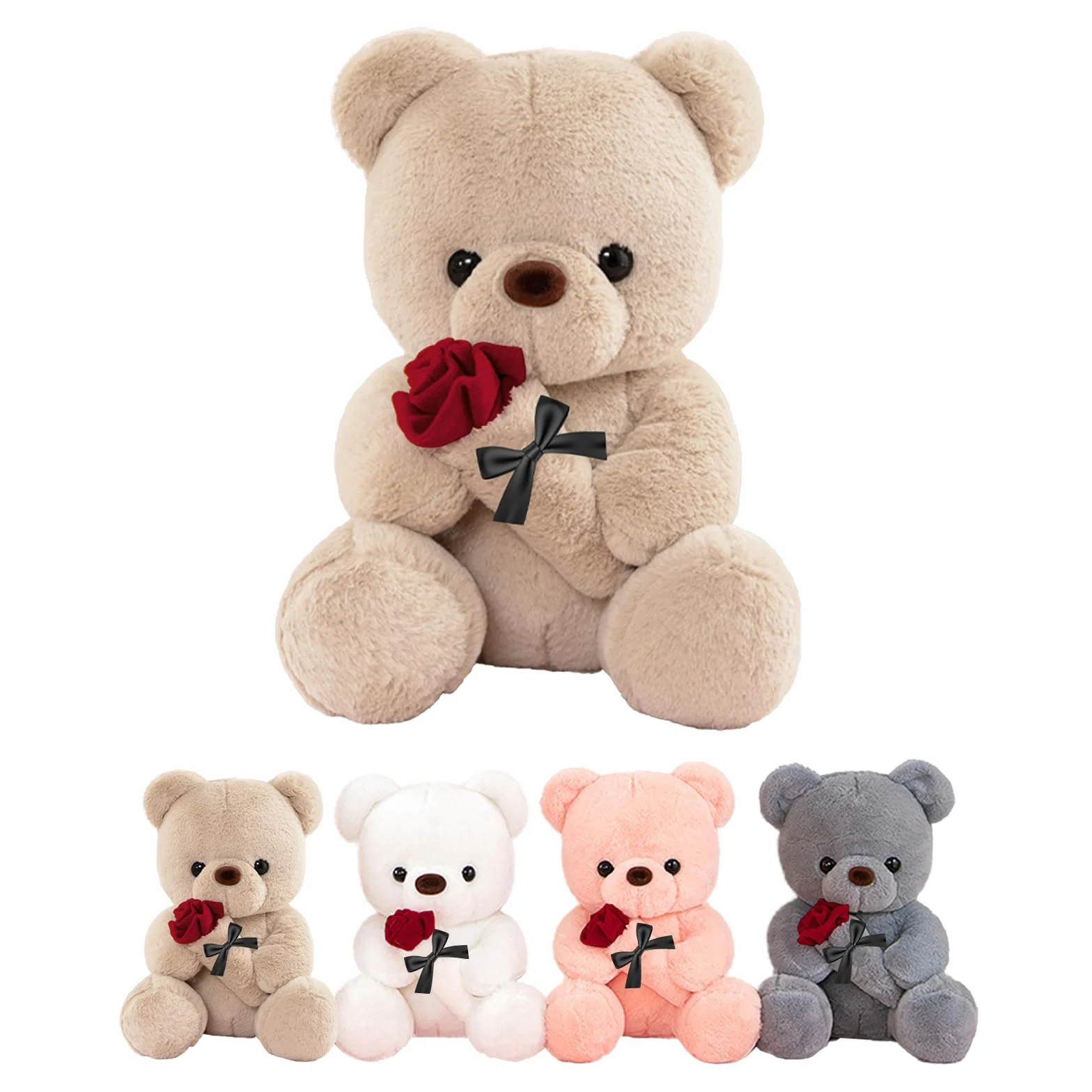Oso de Peluche con Rosa, Regalos Originales para Mujer, 25cm Oso de Peluche Osito Peluche Tierno Juguete de Peluche con Marrón Regalo Sant Jordi Aniversario Cumpleaños Boda para Mujer Amiga