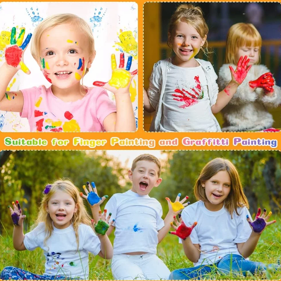 Lavable Pintura de Dedos Para Niños Pequeños, 30ML con Delantal , Pincel, Juegos Herramienta de Pintura No Tóxico y Seguro para Bebés, Juguetes Dibujo