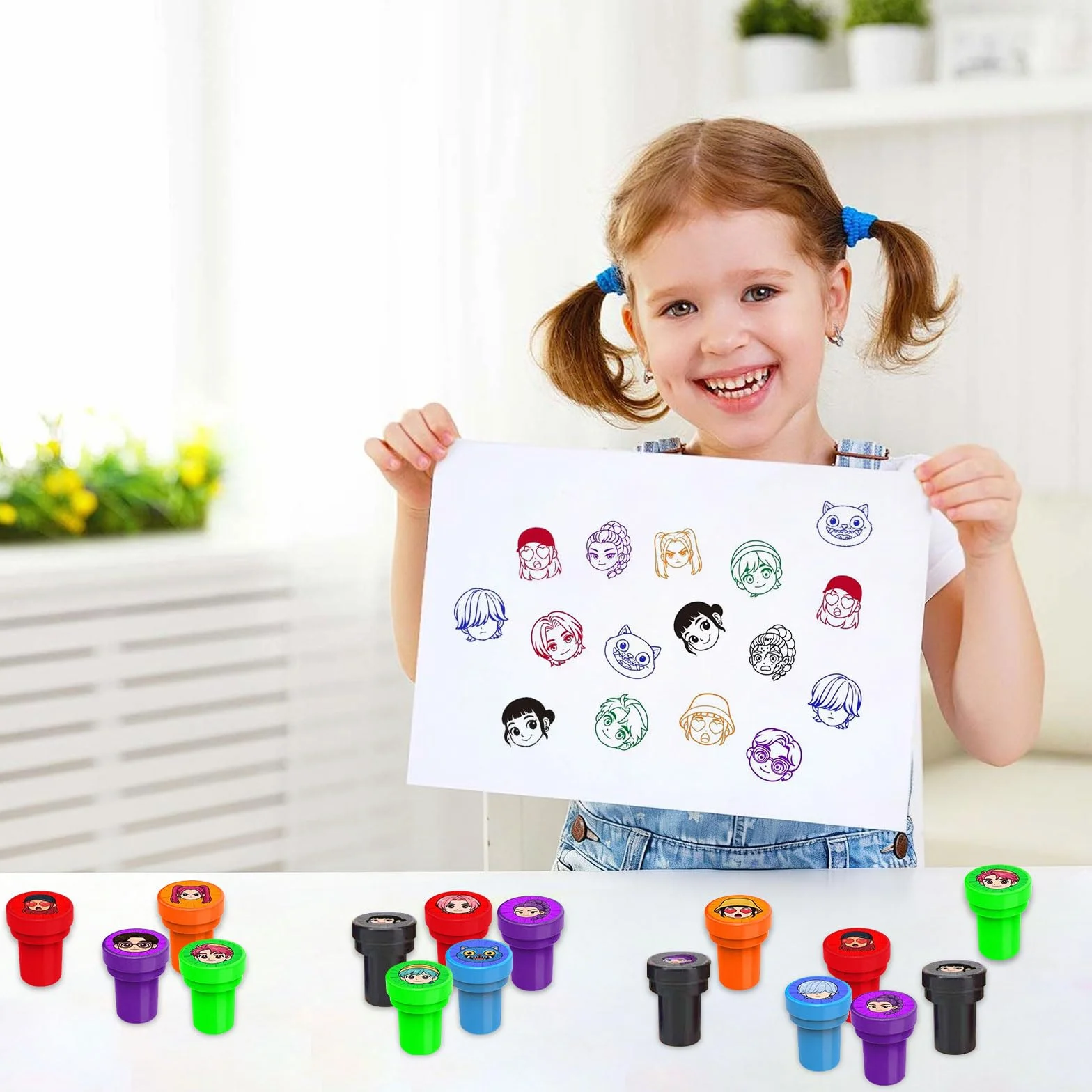 Lot de 24 sellos Demo - Mini Hunte - Autoentintables - para Niños - Redondos - Multicolor - Lindo Juguete de Dibujos Animados - para Fiesta - Pequeños Regalos