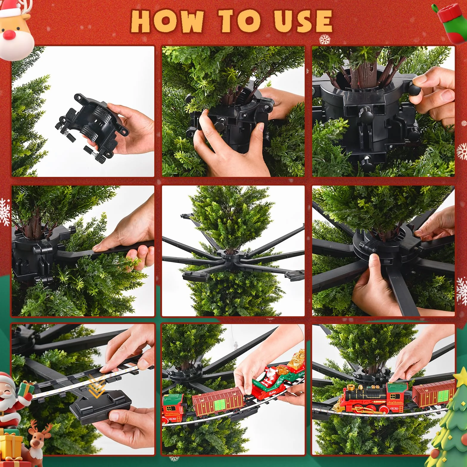 Tren Eléctrico de Navidad con Riel Luminoso - Tren Navideño para Árbol con Luces LED Cálidas, Spray y Sonido, Set Clásico de Trenes de Navidad para Niños 3 Años o Más - Regalo Mágico