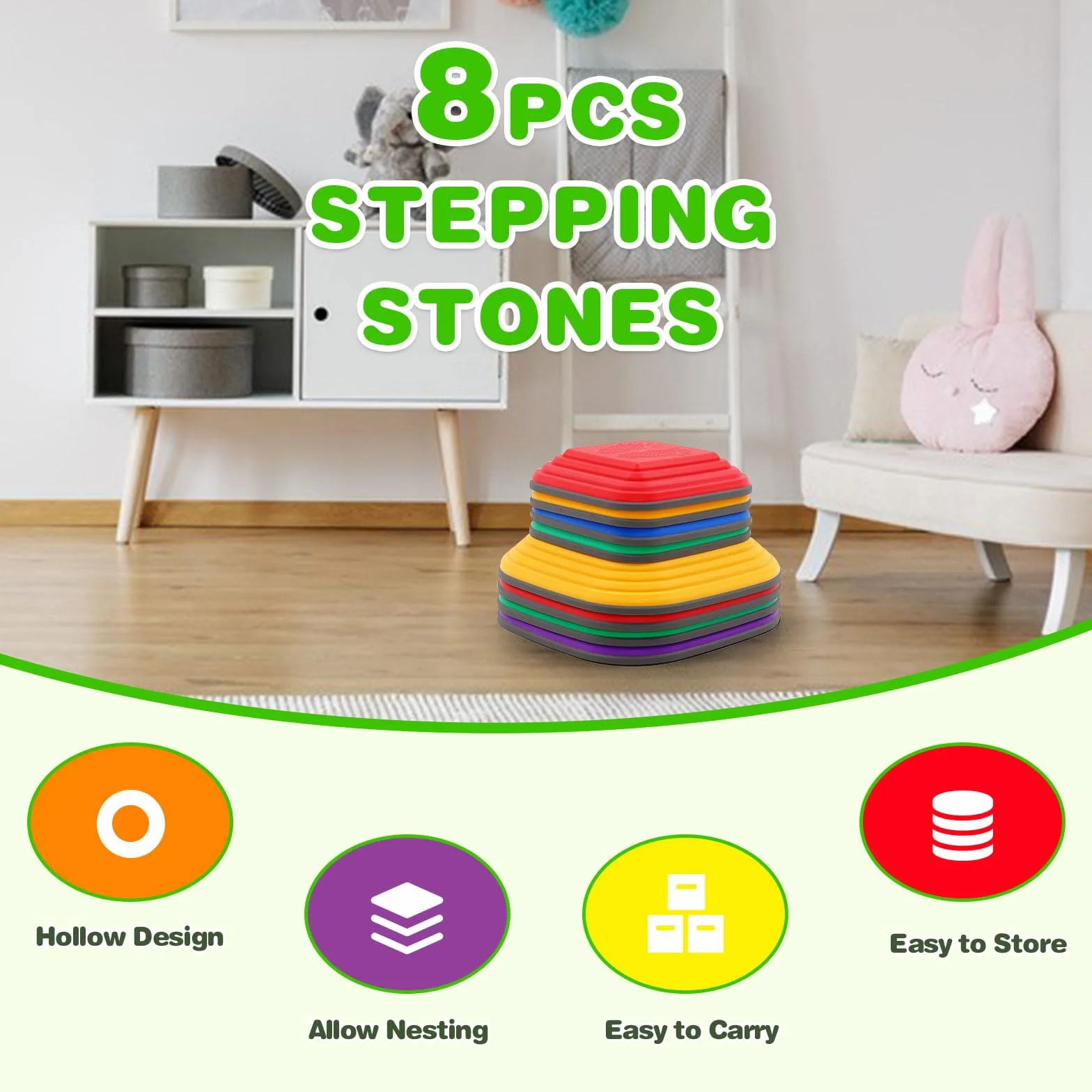 8 Piedras de Equilibrio para Niños,Piedras Apilables Antideslizante, Que Fomentan el Equilibrio y Habilidades Motoras en Niños, Curso de Obstáculos,Equipo de Juego para Jnteriores y Exteriores