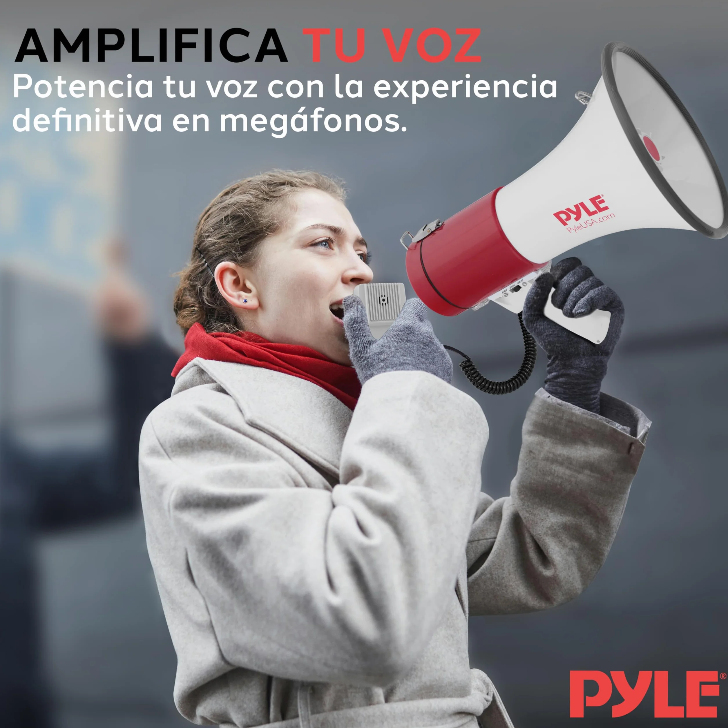 Pyle Altavoz Portátil 50V con Sirena, Volumen Ajustable, Entrada AUX, Correa para Hombro