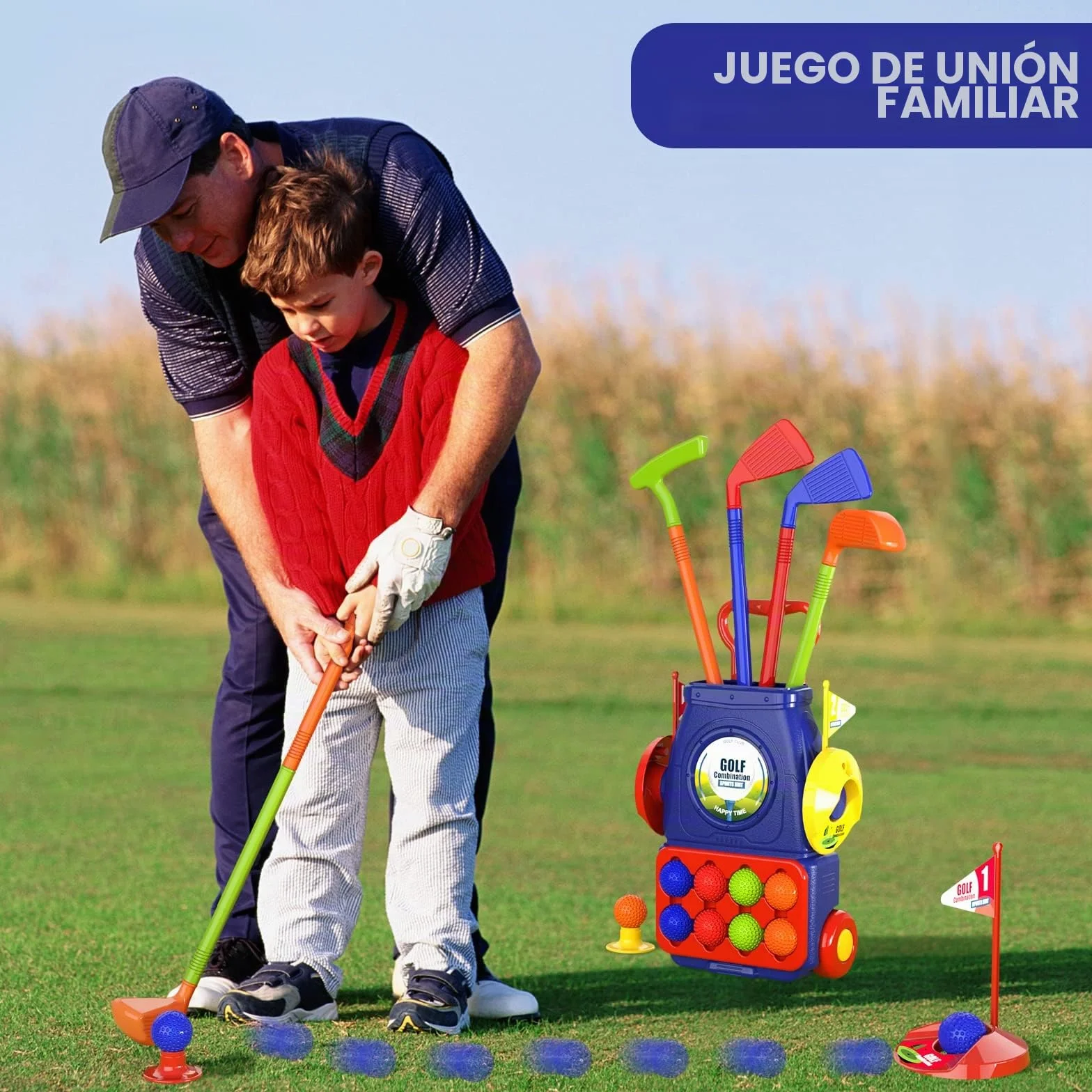 QDRAGON Juego de Golf para Niños, Mini Golf con 4 Palos de Golf, 8 Pelota de Golf, Carro de Golf, Juguetes de Golf Regalo para Infantil Niños, Niñas 3, 4, 5 6 Años