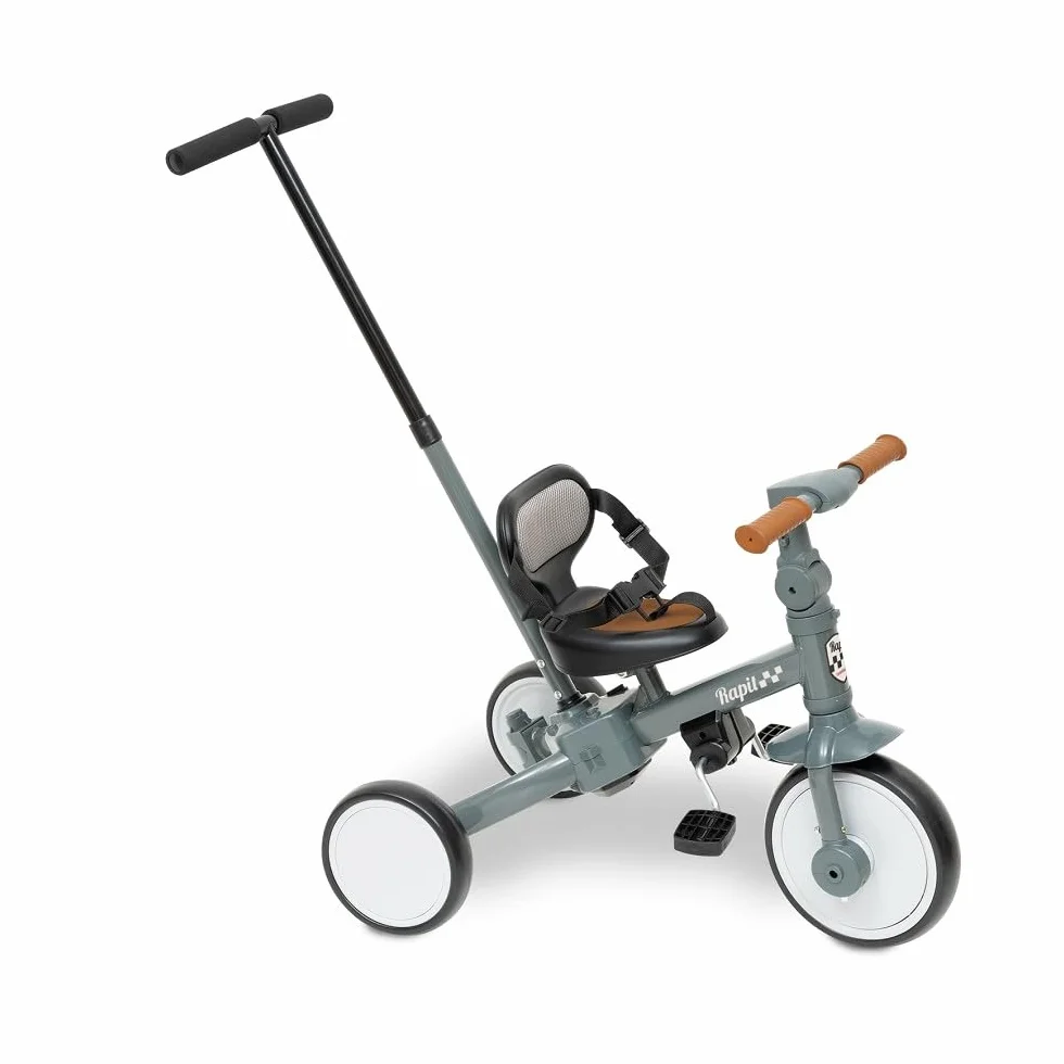 Interbaby Triciclo Evolutivo Bebé 5 en 1 | Triciclo Bebé 1 Año Convertible en Bicicleta sin Pedales | Bici Bebé y Correpasillos 1-5 Años | Ajustable, Transformable y Estable (Gris)