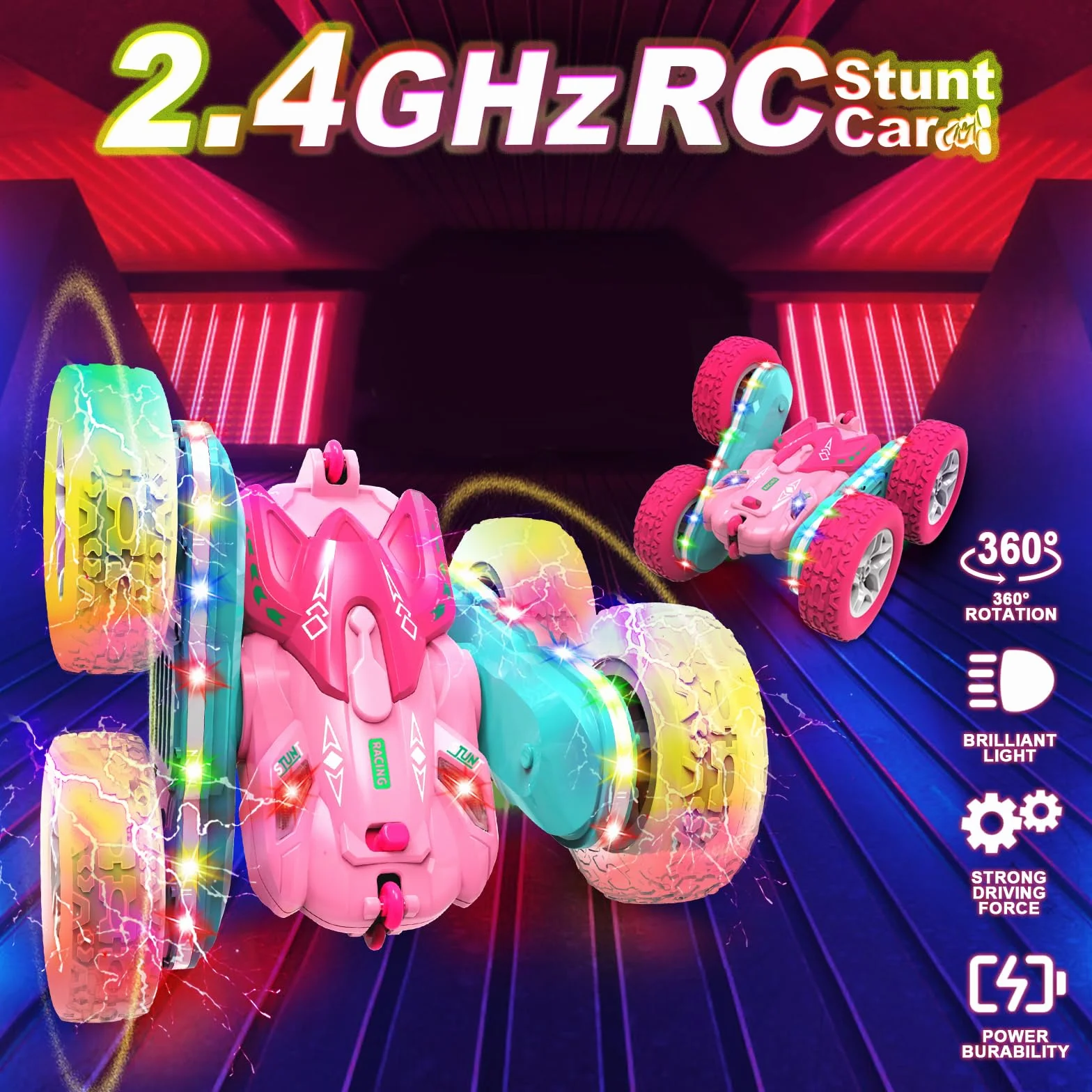 Coche Teledirigido Niños 3 4 5 6 años,4WD 2.4GHz Rosa RC Coche Radiocontrol,Regalo Niña 3-12 Años Juegos Niños 3-10 Años Niños Juegos Exterior Niñas y Niños