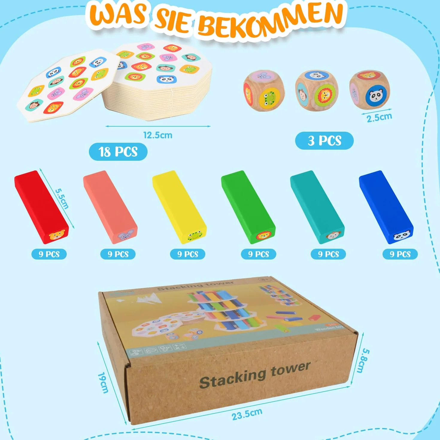 Torre de Bloques de Madera 4 en 1, Juguete Montessori de Equilibrio y Habilidad, Juego de Mesa Familiar y de Viaje, Juego Educativo Regalo para Niños y Niñas de 3 a 9 años
