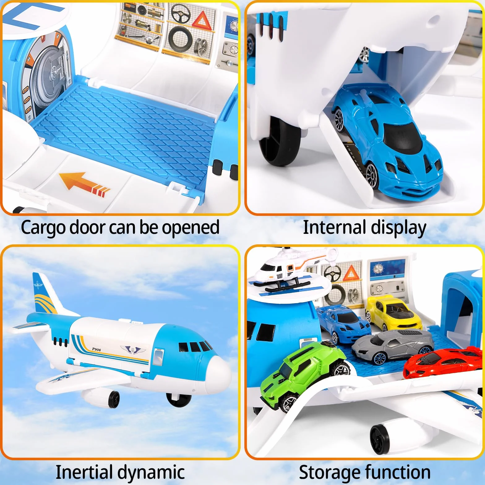 Aviones de Juguete,Juego Avión de Transporte,Juego de Juguetes de Avión con 7 Coches de Juguetes y 1 Helicóptero, Juegos y Juguetes Niños Educativos, Regalo para Niños y Niñas Mayores 3 Años