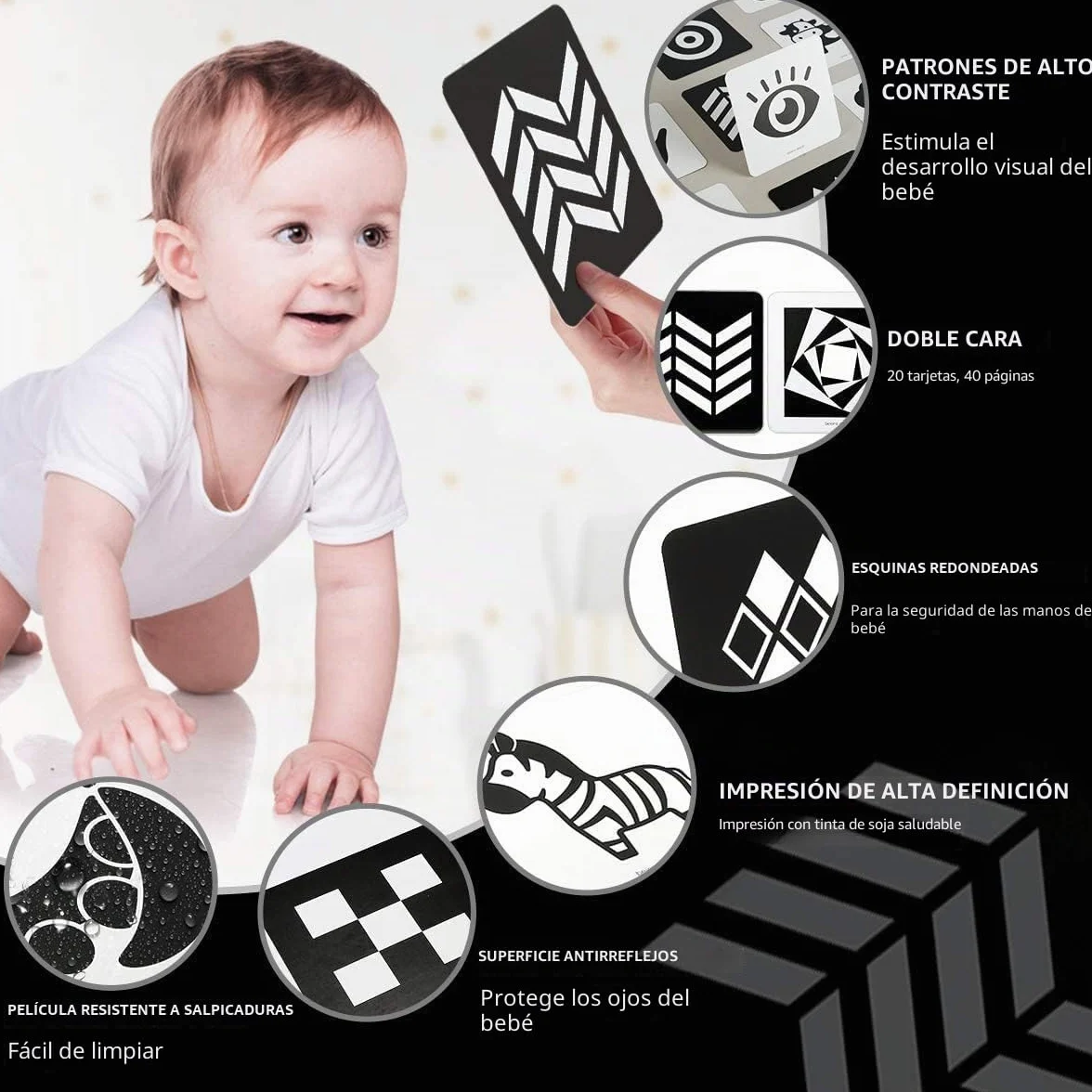Beiens Tarjetas Flashcards Bebe,0 3 6 12 36 Meses Juguetes en Blancas y Negras Comparó Las Tarjetas para la Estimulación Visual del Bebé,20 PCs 40 Pages 14 x 14 cm, Regalo Educativo para Bebés